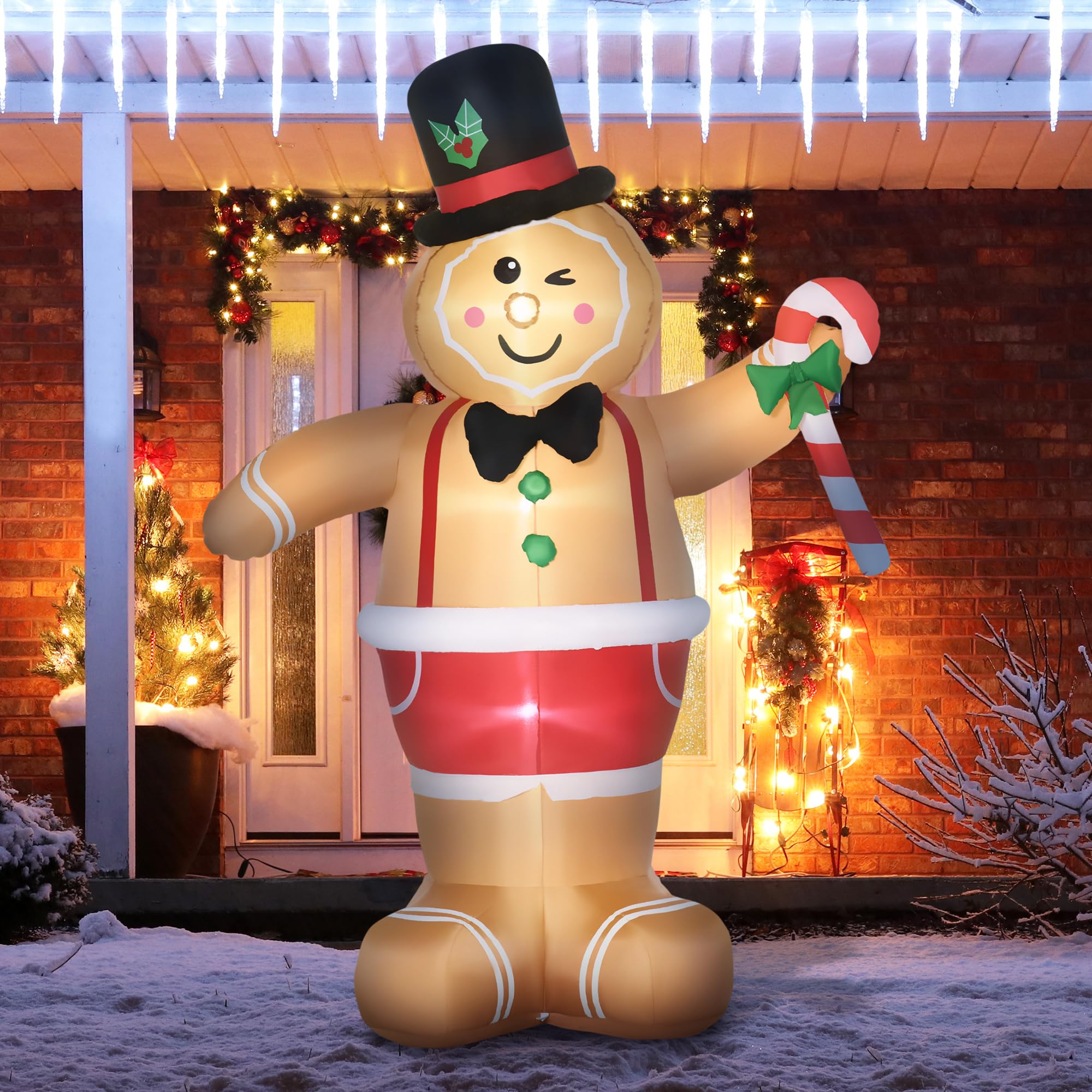 Outsunny Aufblasbarer Lebkuchenmann 2,38 m Weihnachtsdekoration Braun