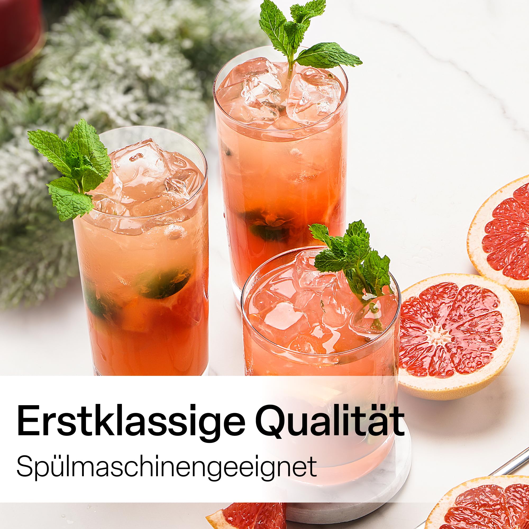 MIAMIO - Trinkgläser Set 24 / Wassergläser in 2 Größen für Wasser & Saft | Gläser Set, 12 kleine (370ml) und 12 große (450ml) Gläser für Wasser, Cocktails, Latte und Saft - spülmaschinenfest im Alltag