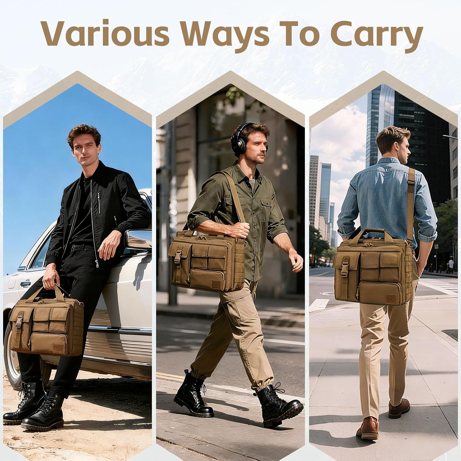 GES 15.6 Inch Tactical Messenger Bag for Men, Military Laptop Briefcase & Computer Shoulder Bag for Work, College（Khaki - Image 6