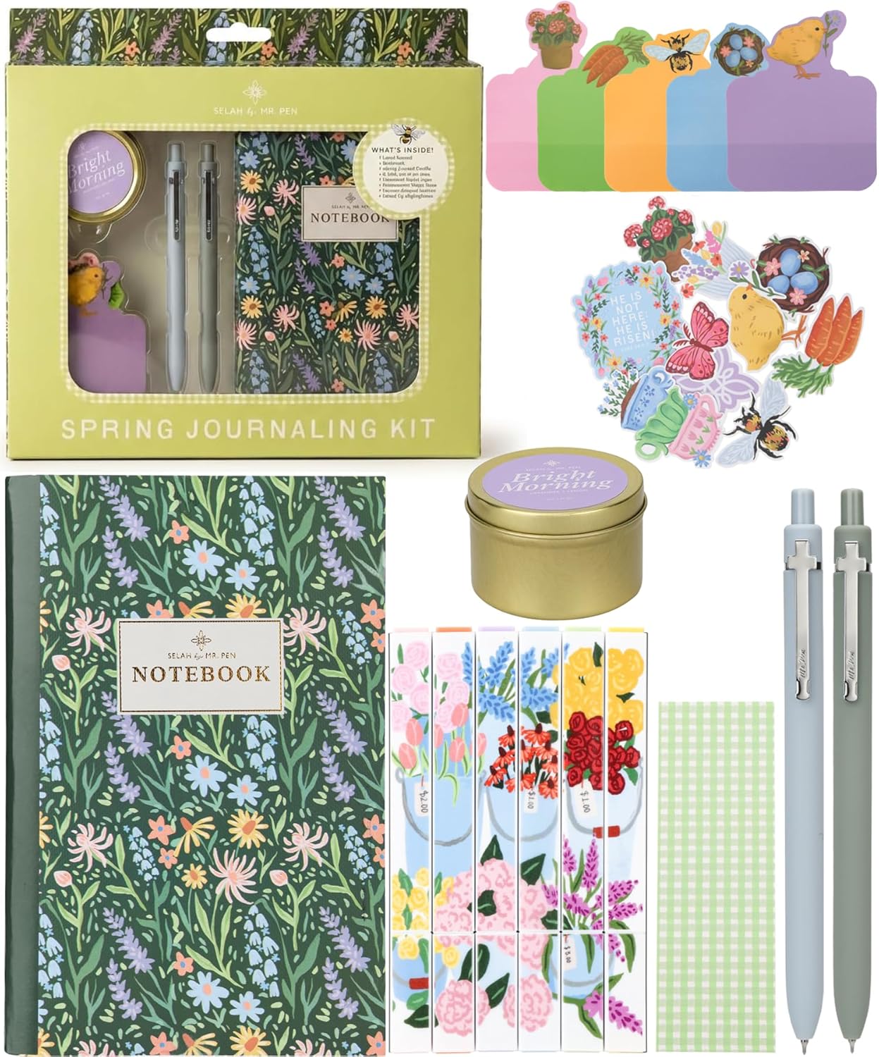 Selah by Mr. Pen Spring Bible Journaling Kit, Limited Edition, Journaling Kit with Highlighters, Gel Pens, Washi Tape, Sticky Notes, Stickers, Scented Candle, Bookmark, Mothers Day Gift