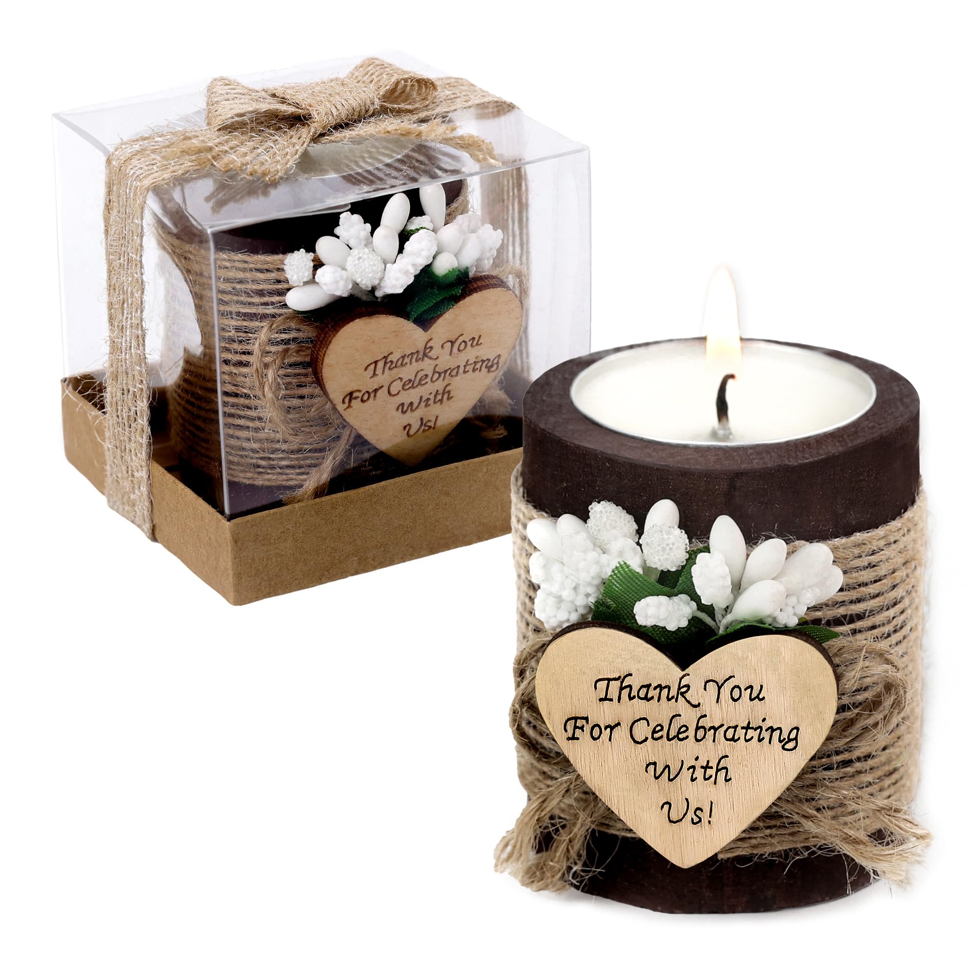 10 Piece Set of Wooden Tealight Candle Holders, Wedding Favors for Guests,Party Candle Favors, Guest Return Favors, Bridal Shower Favors for Guests.(Dark Brown)