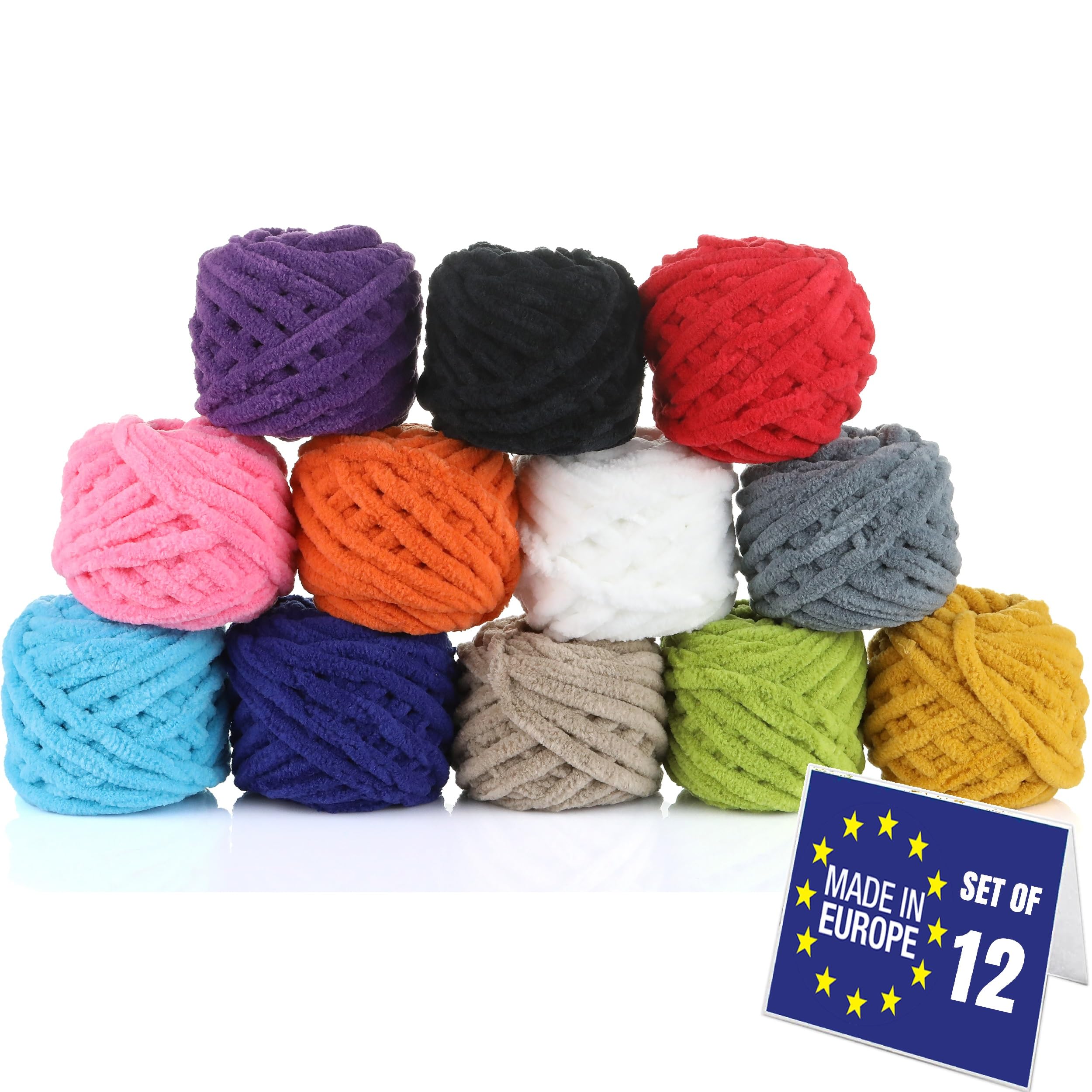 LAWINIA Velvet Premium Mini Soft Chenille Yarn Chunky, Pack of 12 Each 25g, Blanket Velvet Yarn Crochet, Does NOT SHED
