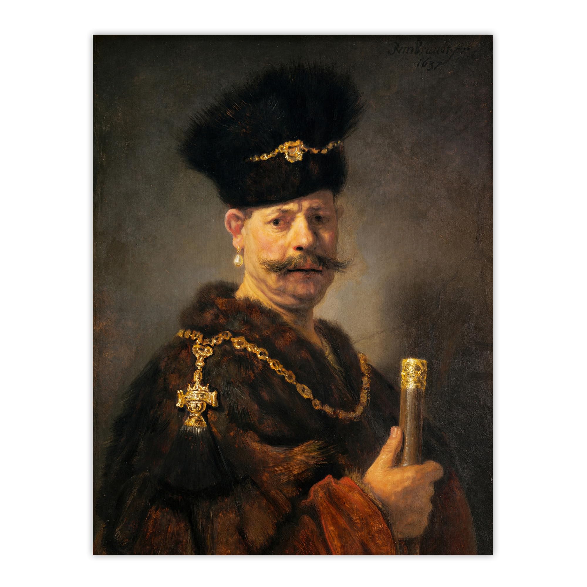Artery8 A Polish nobleman By Rembrandt Wall Art Print 12X16 : Regal historical painting radiating confidence ideal for study hallway or traditional living room