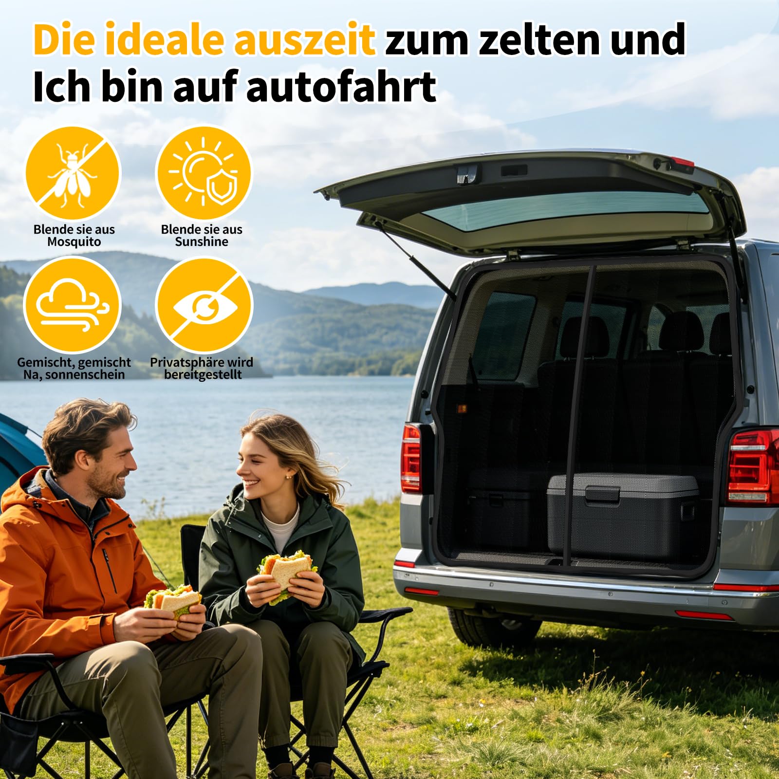 Moskitonetz Magnetisch kompatibel VW T5 T6 für Hintertür, Auto Fliegengitter & Insektennetz & Sonnenschutz, mit Mittelmagnetverschluss, VW T5 T6 Camping-Zubehör