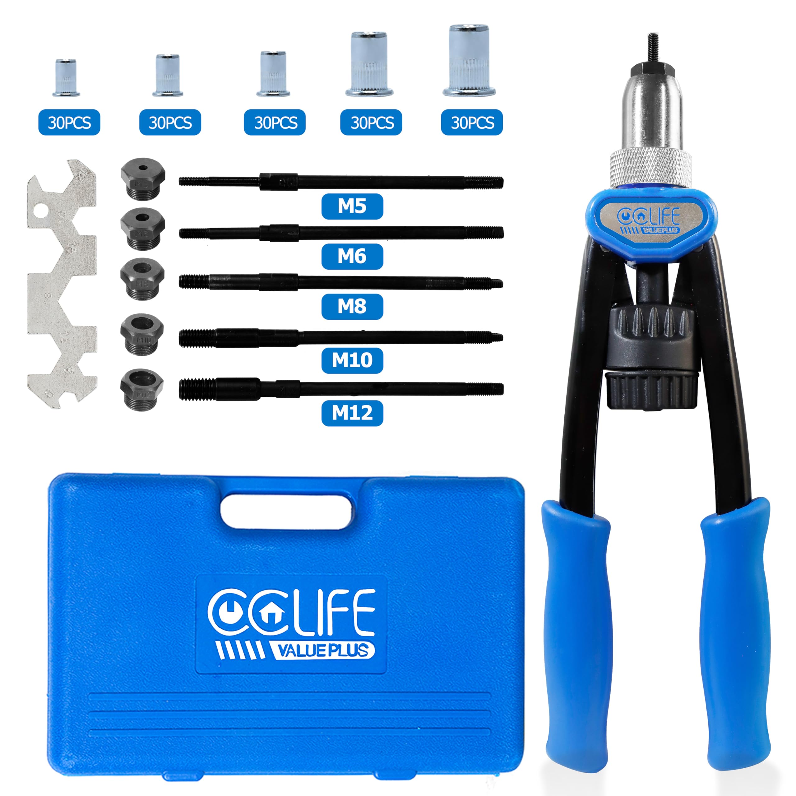 CCLIFE Riveter Nuts, with 150 Nuts M5 M6 M8 M10 M12 Rivets, Thread Riveting