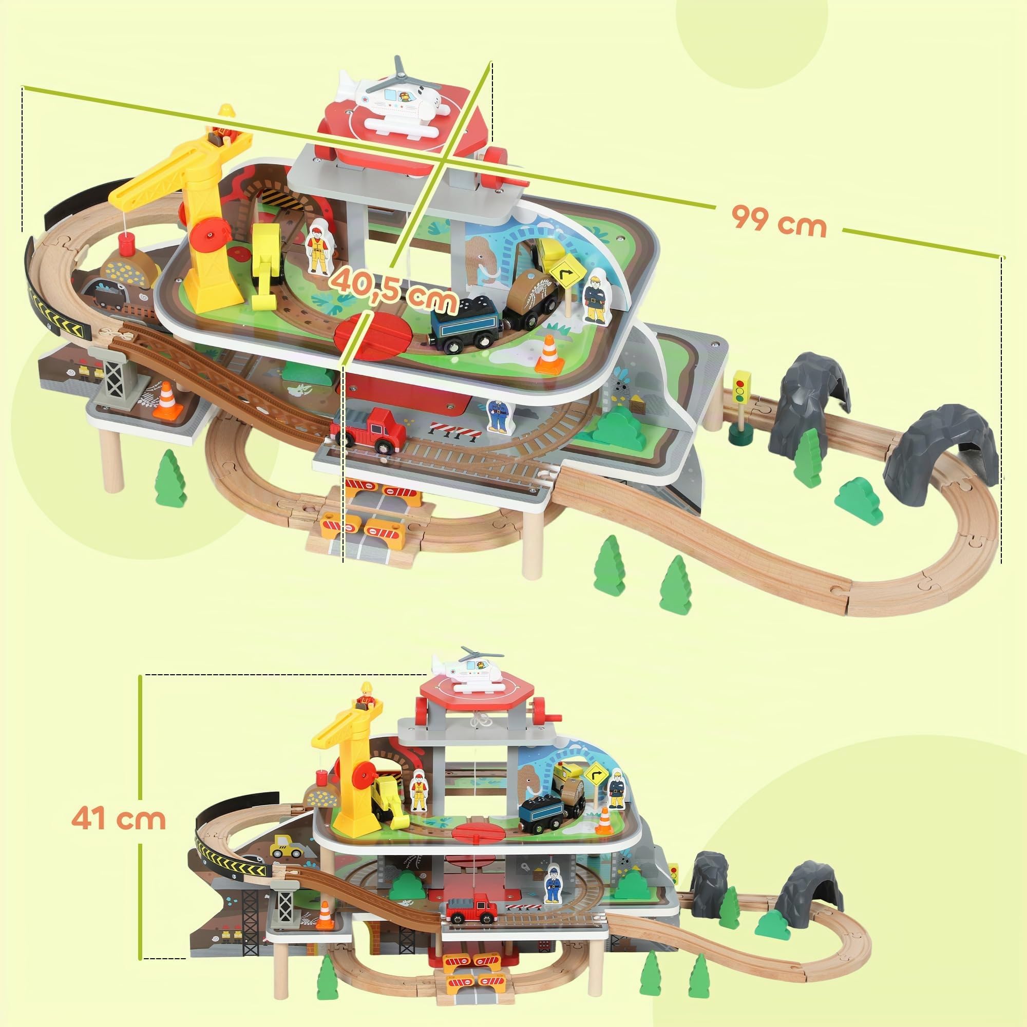 AIYAPLAY Holzeisenbahn Set 3 Ebene 79 Stück für Kleinkinder ab 3 Jahren