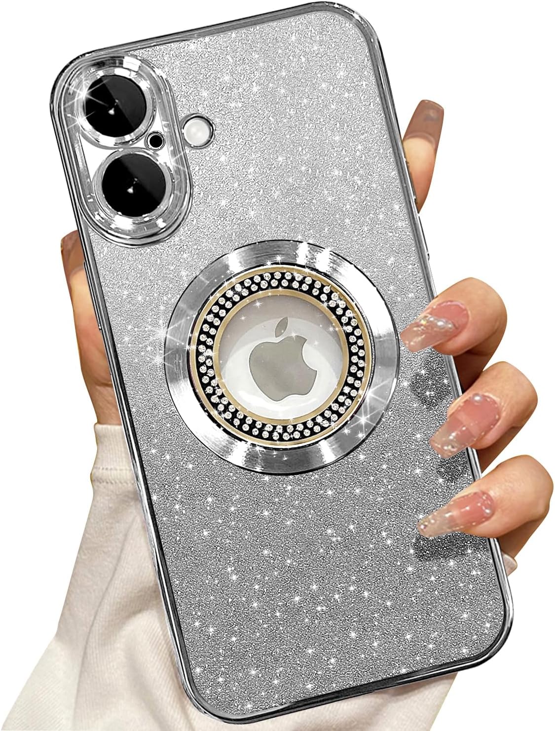 Misscase for iPhone 16 Magnetic Glitter Case Compatible with MagSafe,Full Protection Slim Shockproof Anti-Scratch Case with Camera Lens Protector Logo View Dust-Proof Net for Women Silver iPhone 16 (6.1") Silver