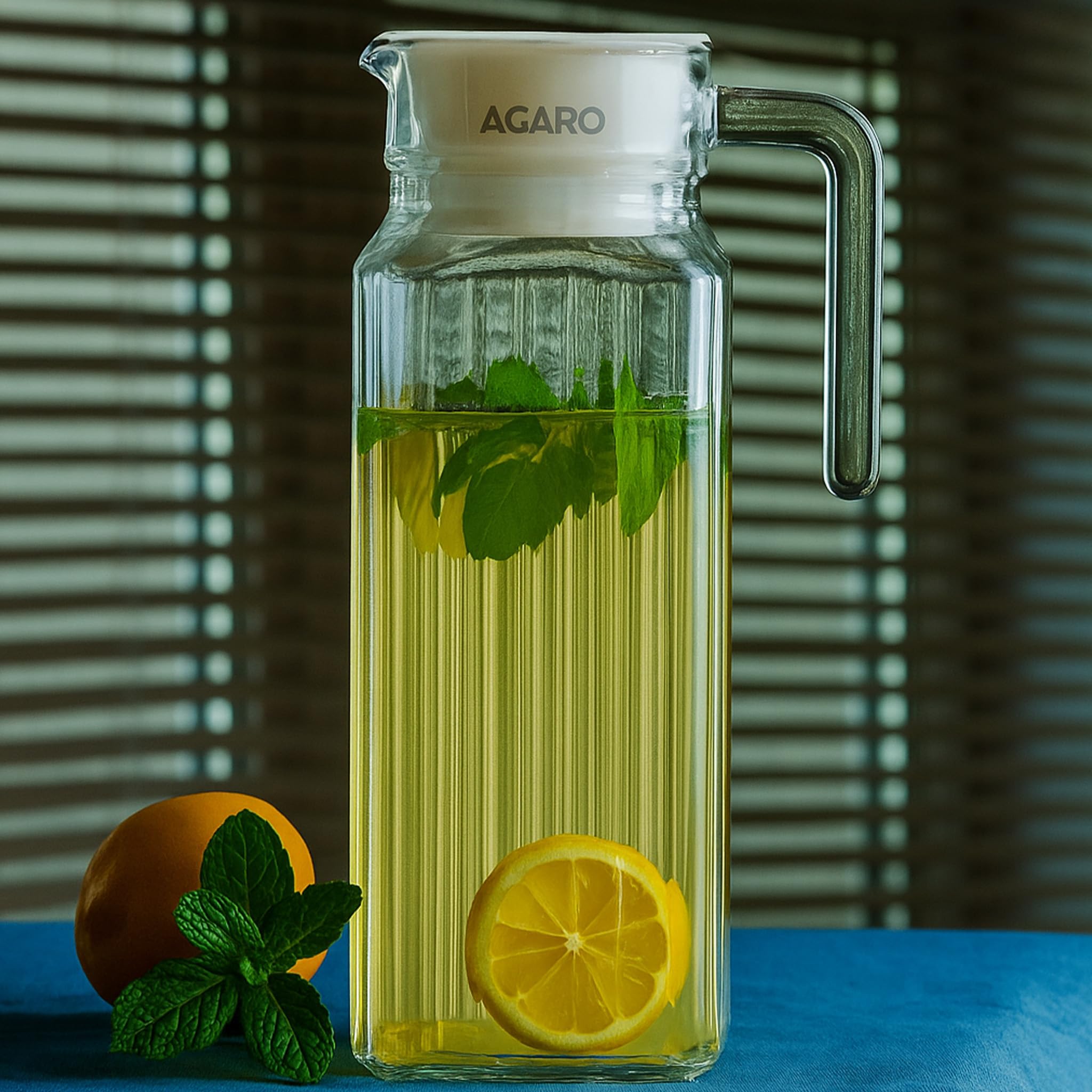 AGARO Elegant Glass Jug with Lid, 1.1L, Multipurpose Jug, Easy Pour Spout & Strong Handle, Transparent Beverage Carafe for Home, Office, Pitcher for Serve Water, Milk, Juice, Beverage, Lassi, Cocktail