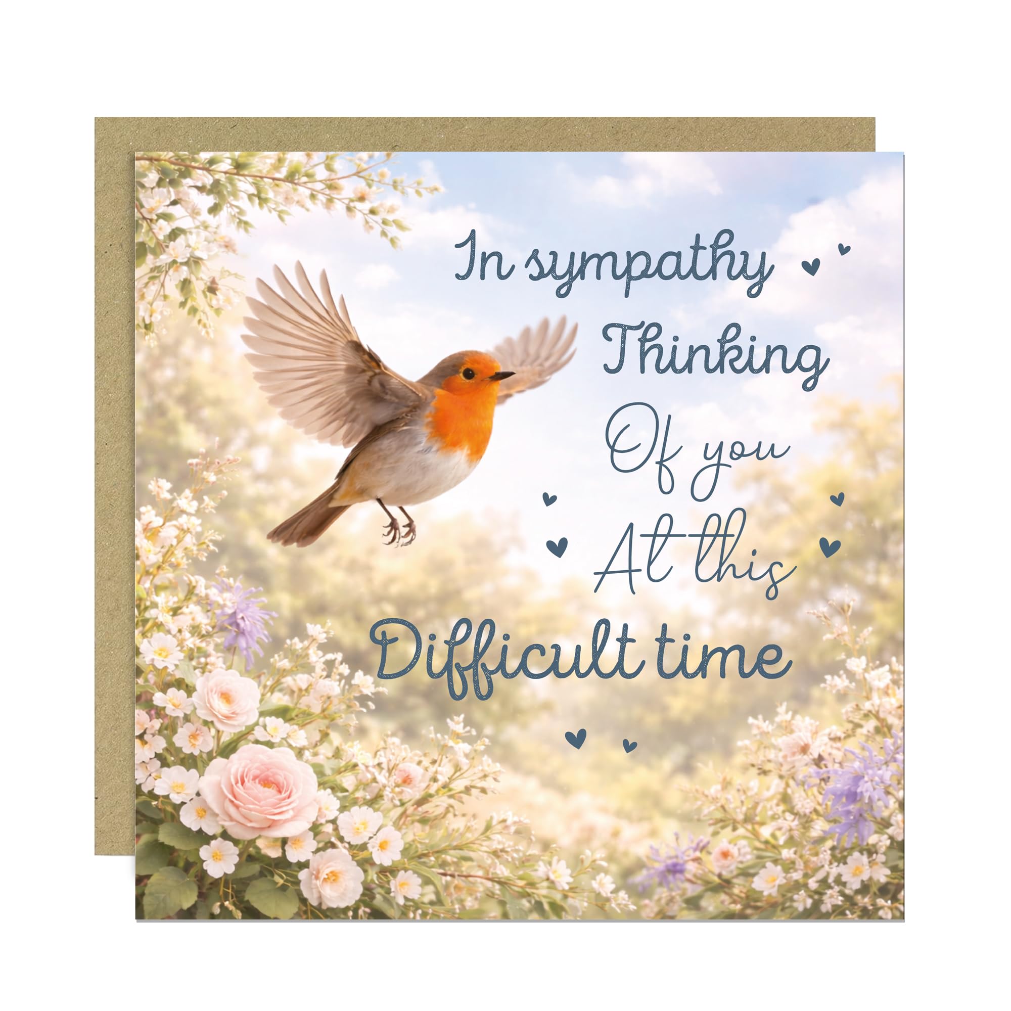 Sympathy Card, Loss Card, Thinking of You, In Sympathy, Sorry For Your Loss, Sending Love Card, Condolences Cards 145x145mm With Kraft Envelope (Design 5)