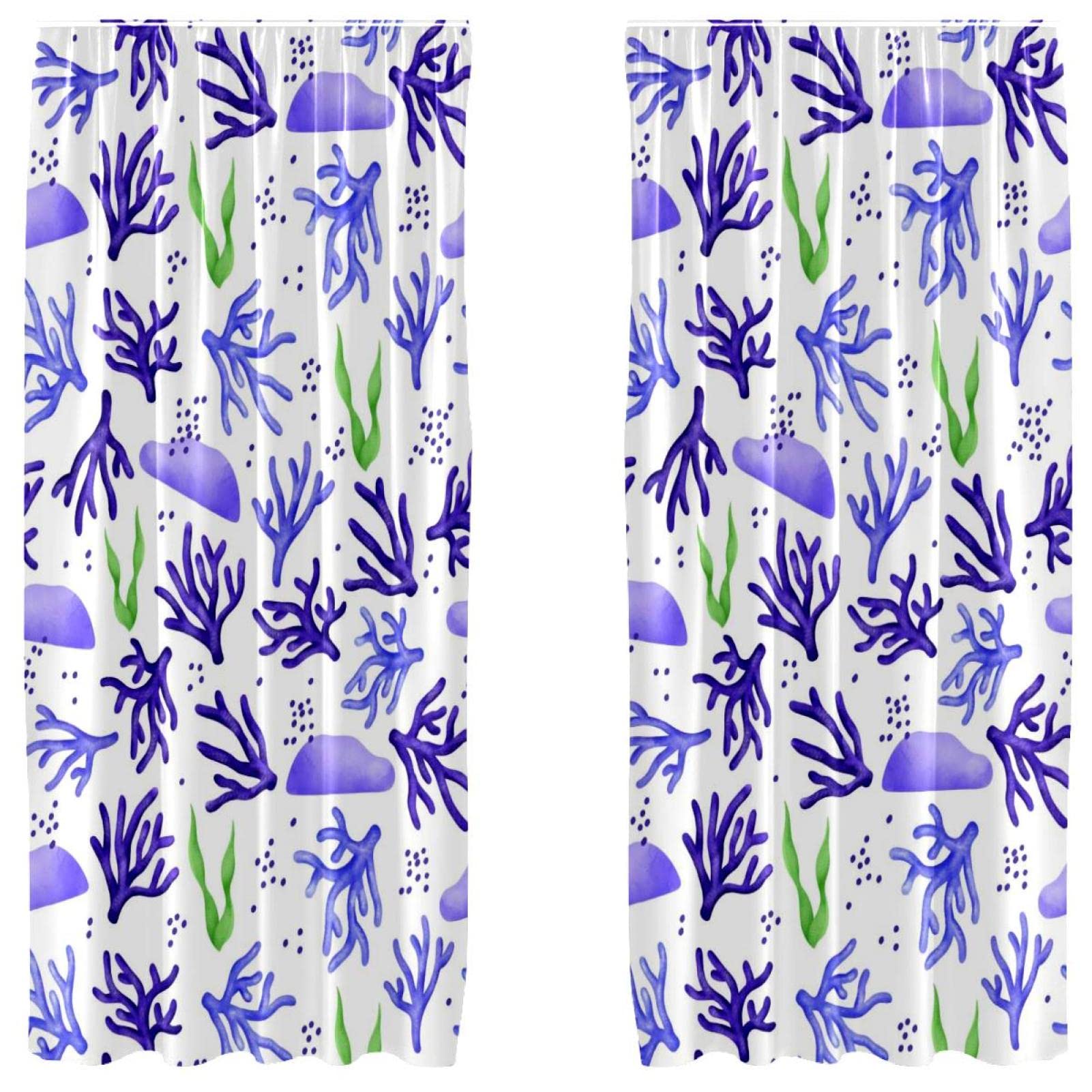 Rideaux légers motif violet corail 140x213cm avec passe-tringle pour salon | Lot de 2