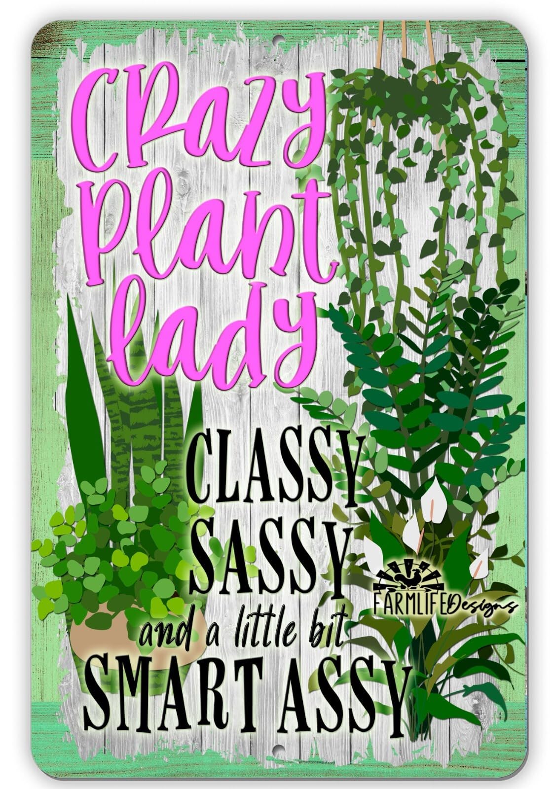CRAZY PLANT LADY - classy, sassy, smart assy 8x12 aluminum sign handmade home decor