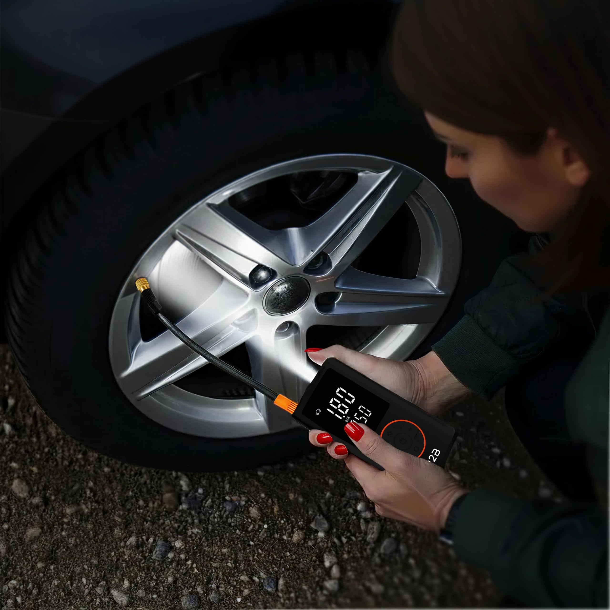 R2B Elektrische Fahrradpumpe 150 PSI, Kabellose Akku Luftpumpe mit Auto-Stop, LED-Licht, USB-C Wiederaufladbar, Mini Kompressor für Fahrrad, E-Bike, Auto, Motorrad, Bälle & Luftmatratzen