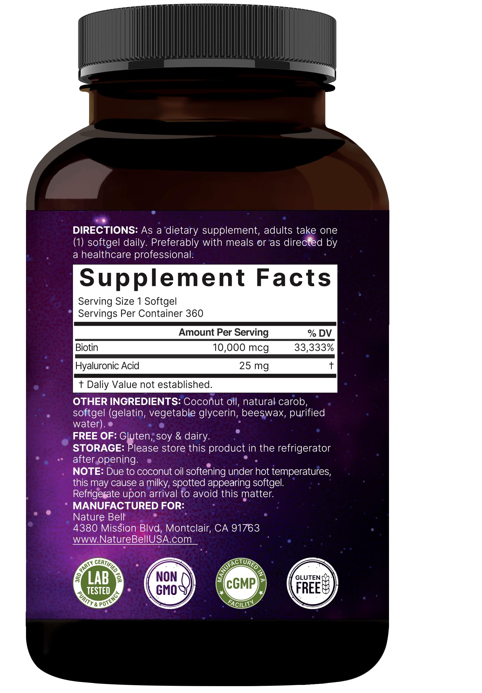 NatureBell Biotin 10000mcg + Hyaluronic Acid 25mg | 360 Coconut Oil Softgels, Premium Biotin Supplement for Hair Skin and Nails* — Amazon image 7