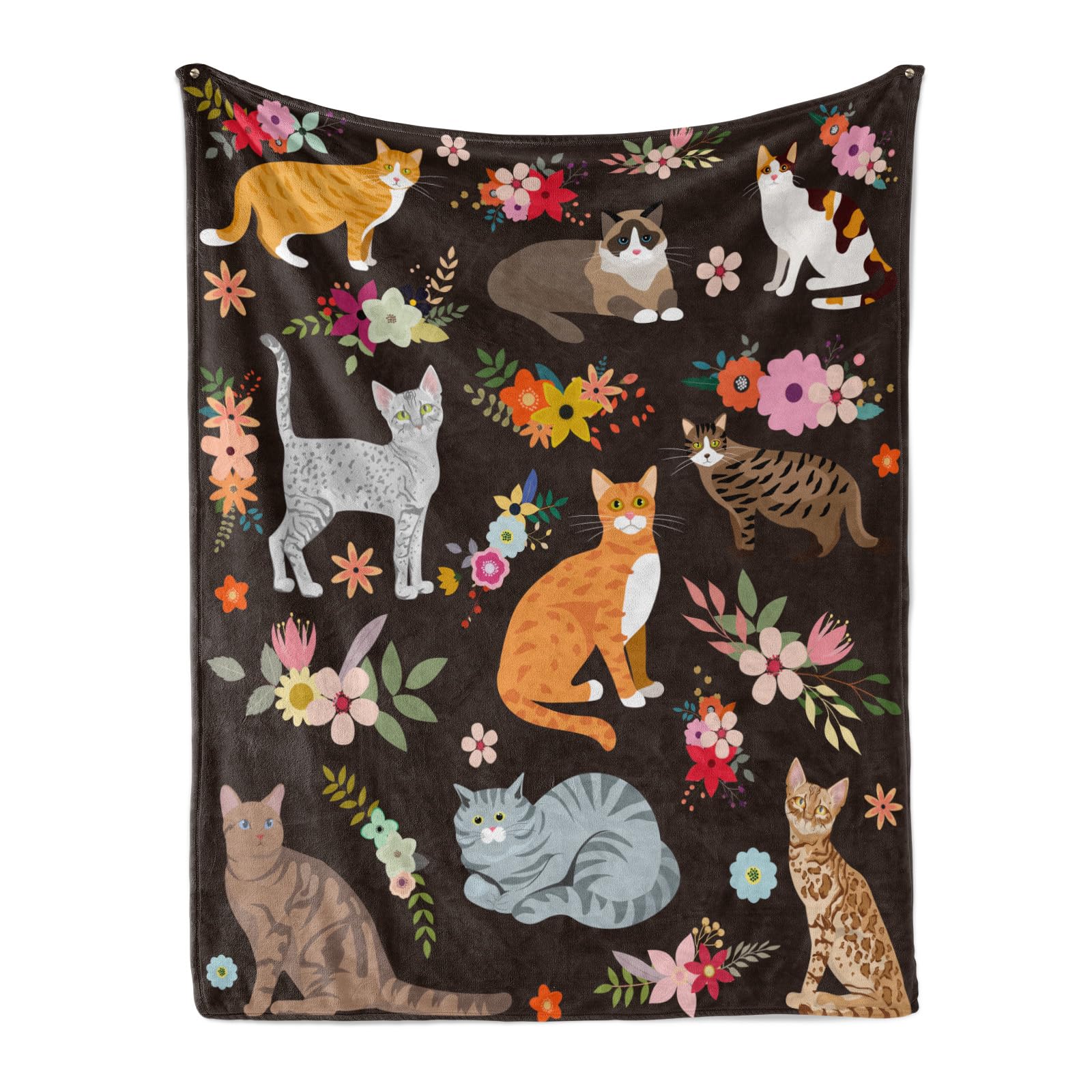 Cats Blanket Cat Present Soft Flannel Lightweight Cats and Flowers Throw Blanket for Kids Girls Boys All Season Cartoon Animals Blankets for Sofa Couch Bed Decorative Cat Blue Blanket 50x60inch