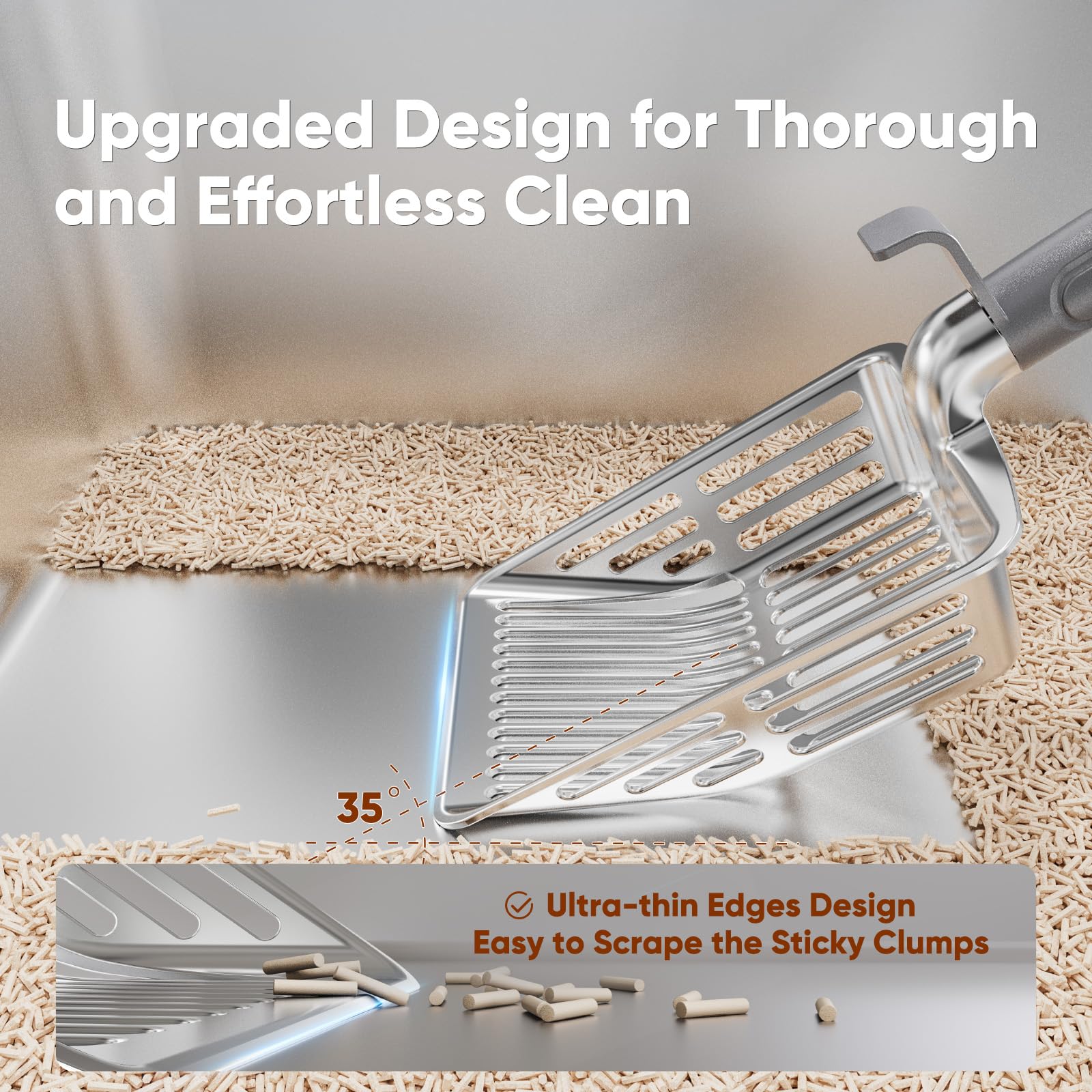 KooMooM Metal Cat Litter Scoop, Large Cat Scooper with Deep Shovel & Dual Sifting Holes for Fast & Precise Sifting, Space Aluminum Kitty Litter Scooper with Long Handle & Easy-to-Hang Hook - Grey - image 4