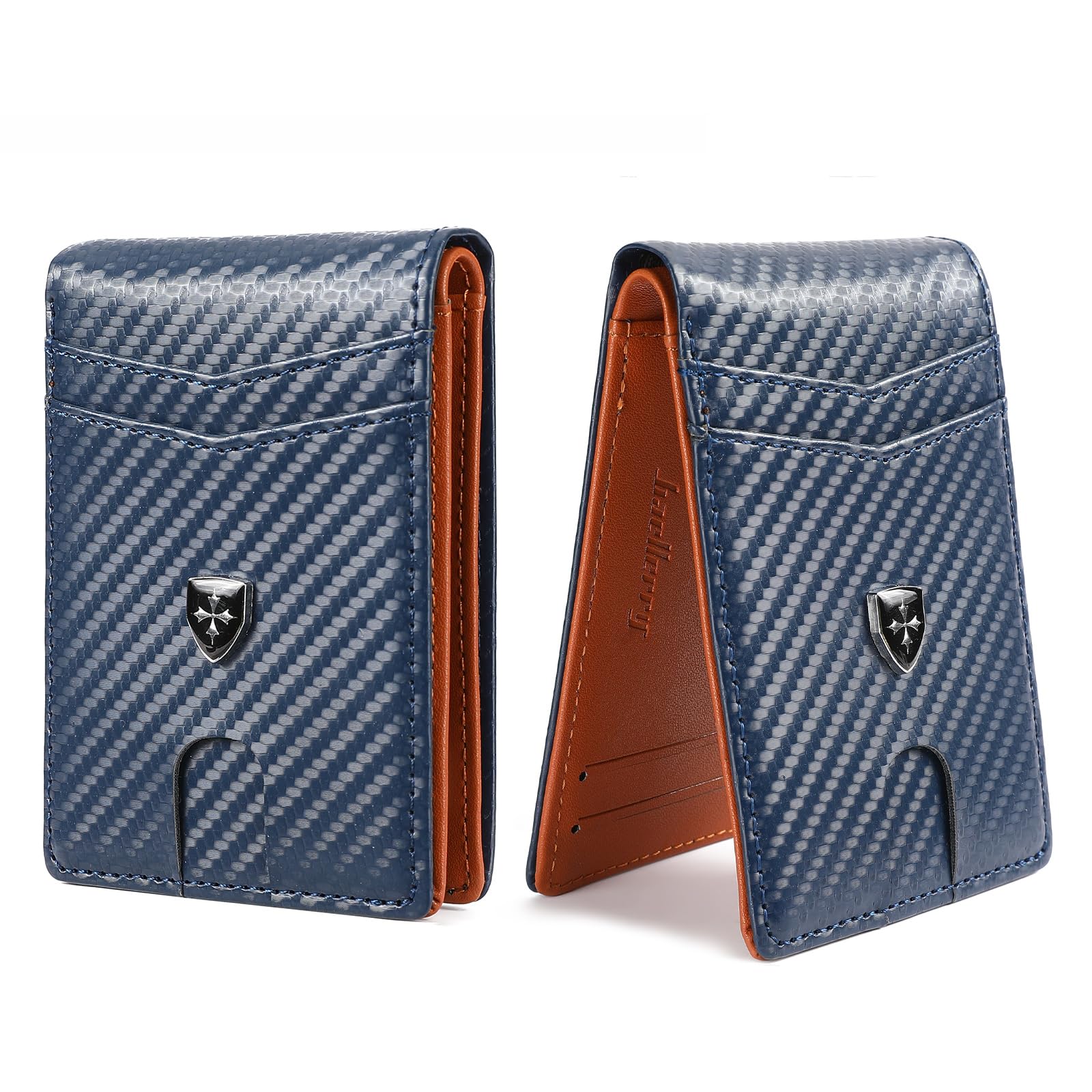 Billetera de cuero para hombre con tarjetero delgado y plegable con bloqueo RFID, bolsillos frontales, carteras minimalistas para hombres con ventana de identificación, Azul lago, Moderno