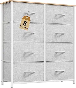 DWVO Fabric Dresser for Room, Tall Storage 8 Drawers, Black Dresser & Chest of Drawers, Storage Drawer Organizer for Closet, Living Room
