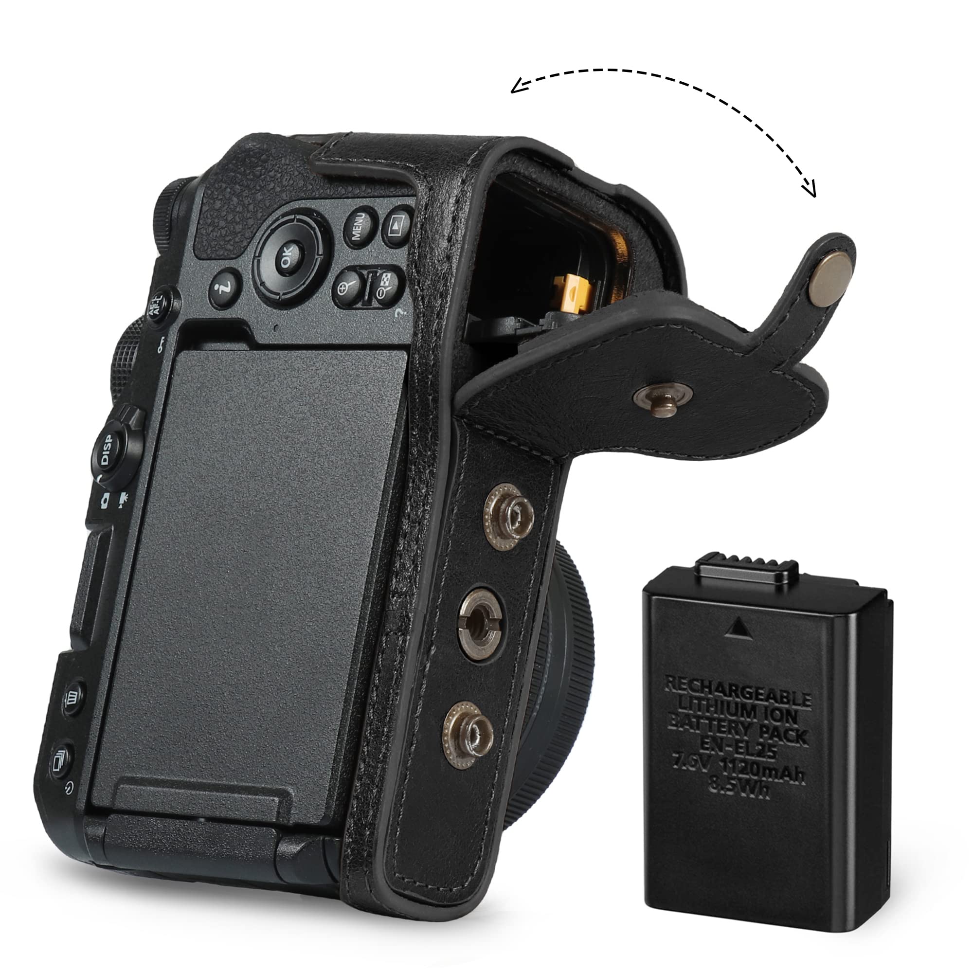 MegaGear Ever Ready Genuine Leather Camera Case Compatible with Nikon Z30 (Negro)