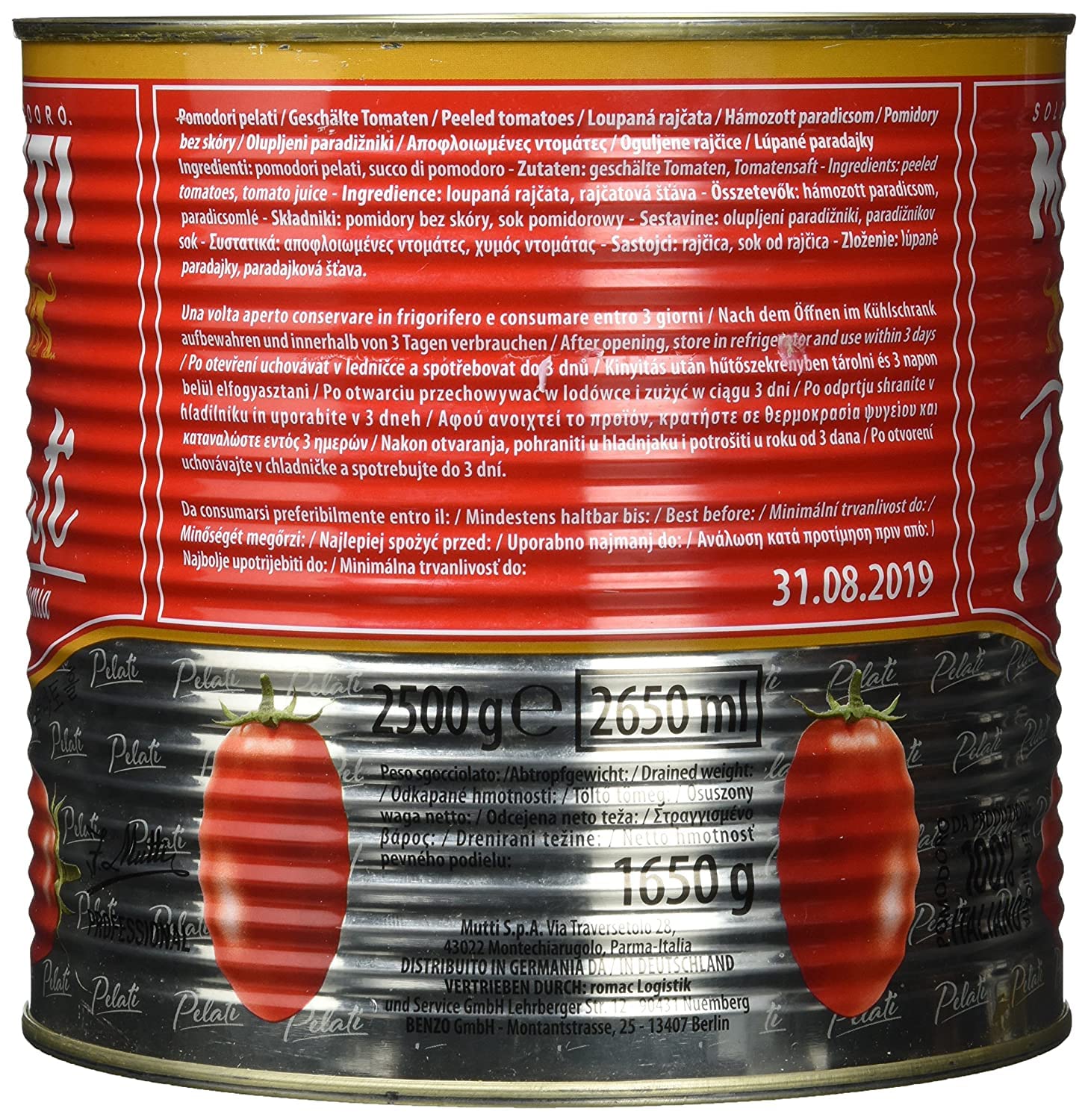 Italian Gourmet Pelati professional Gastronomia 6 x 2,5kg Schältomaten | Pomodori interi in succo, formato ristorazione; küchenfertig, fleischig e, Gesamtnettogewicht 15 kg + Kostenlos Polpa 400g
