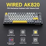 Ajazz AK820 75% Clavier de jeu mécanique filé avec le bouton de volume, crémeux silencieux sur mesure joint à clavier, chaud swappable 3/5 épingle, Sud-Façage RGB, PBT Captures-clés pour PC Jeu Mac