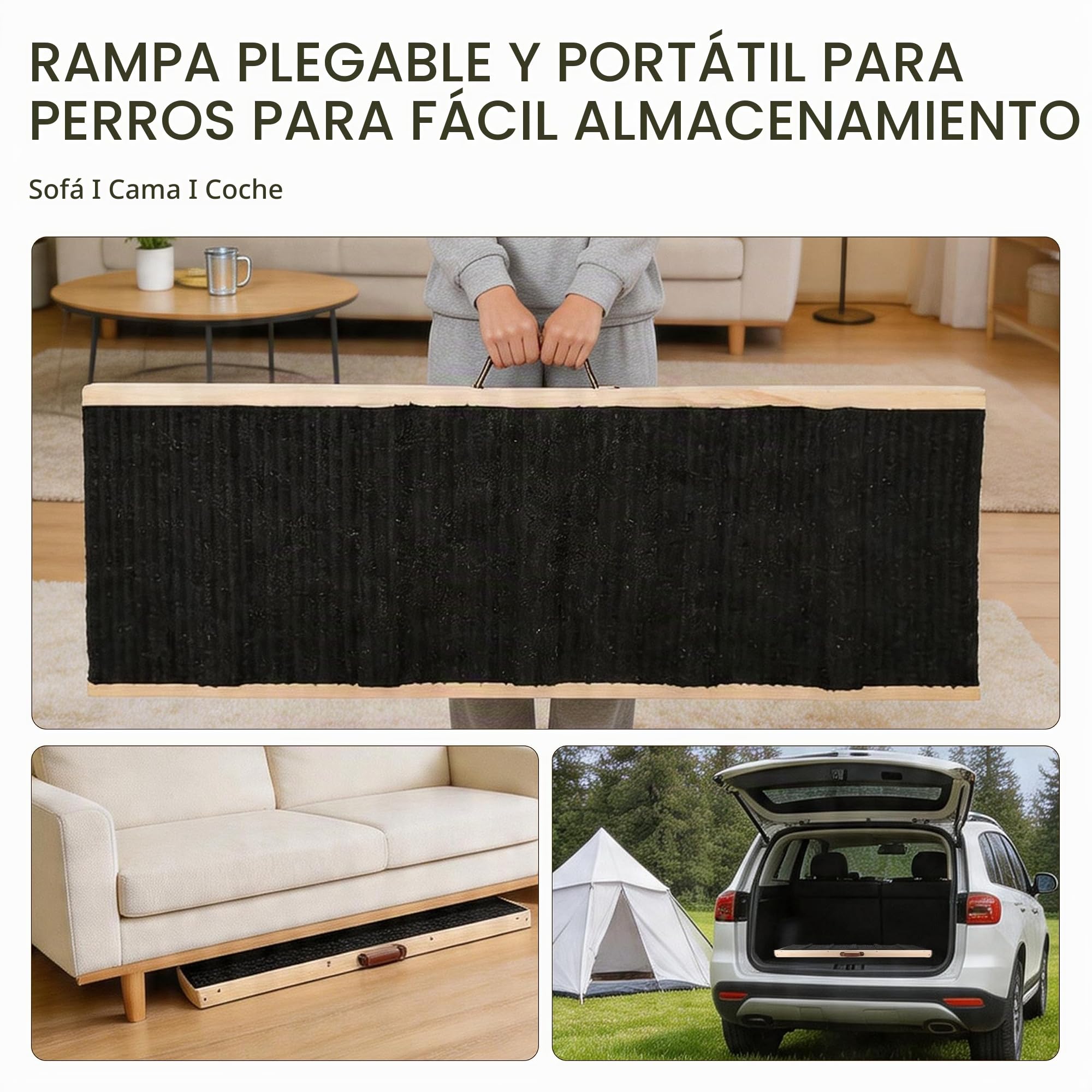 Rampa para Perros de Madera Escalera para Perros 4 escalones Ajustable 23cm a 46cm Rampa Ajustable para Perros para sofá Cama Coche Rampa Plegable para Perros medianos pequeños hasta 60 kg
