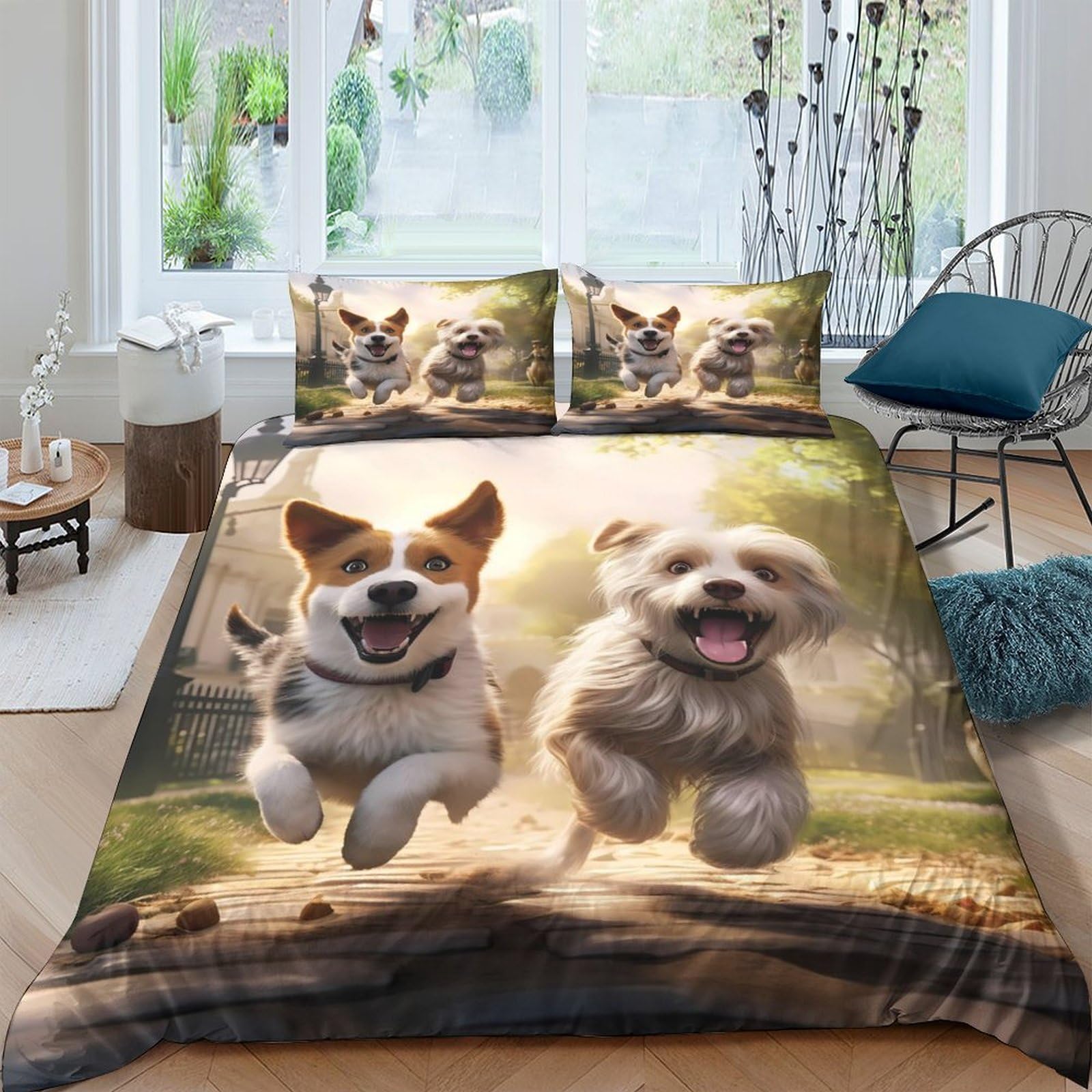 Ctjqhvkz Style-8 3D Printed Playful Dogs Fitted Sheet Microfiber Anti-Slip Cartoon Puppies Bed Cover For Bedroom Dorm Bed Protection Single（135X200cm）