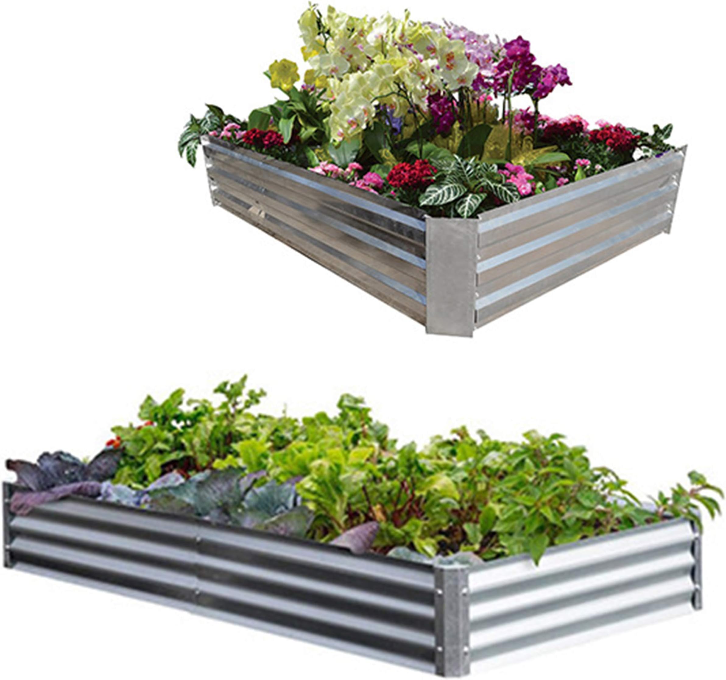 Metal Frame Raised Garden Bed Kit(Multi Sizes) - Elevated Planter Box for Growing Herbs, Vegetables, Greens, Strawberries, Flowers; Above Ground Galvanized Flower Bed kit 4 x 4 ft or 6 x 2 ft