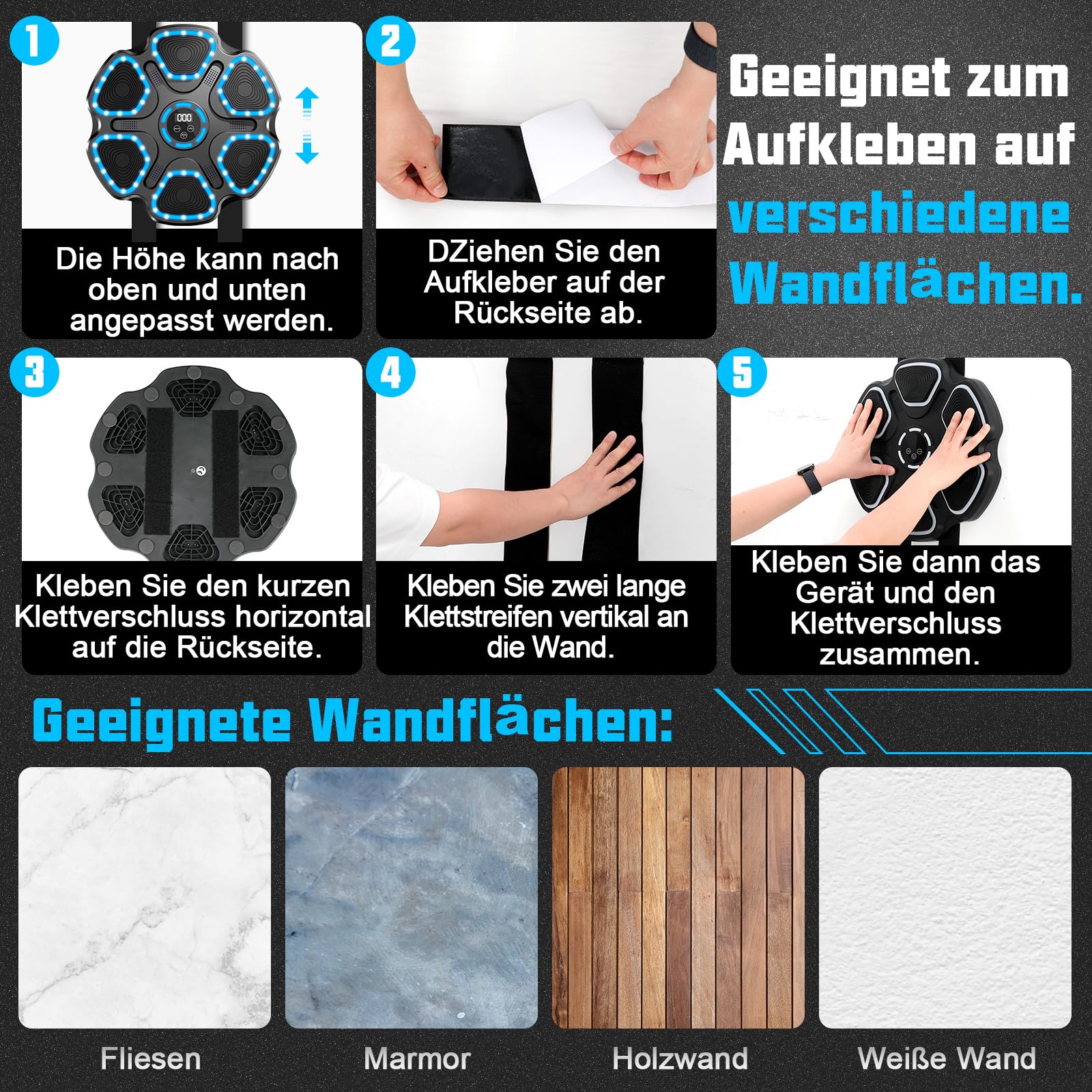 FBSPORT Music Boxing Machine,Smart Musik Boxen Machine mit Boxhandschuhen, Boxen Training Ausrüstung für Erwachsene Kinder, Boxmaschine mit Musik mit 7 Strike Points 11 Modi & 9 Geschwindigkeiten