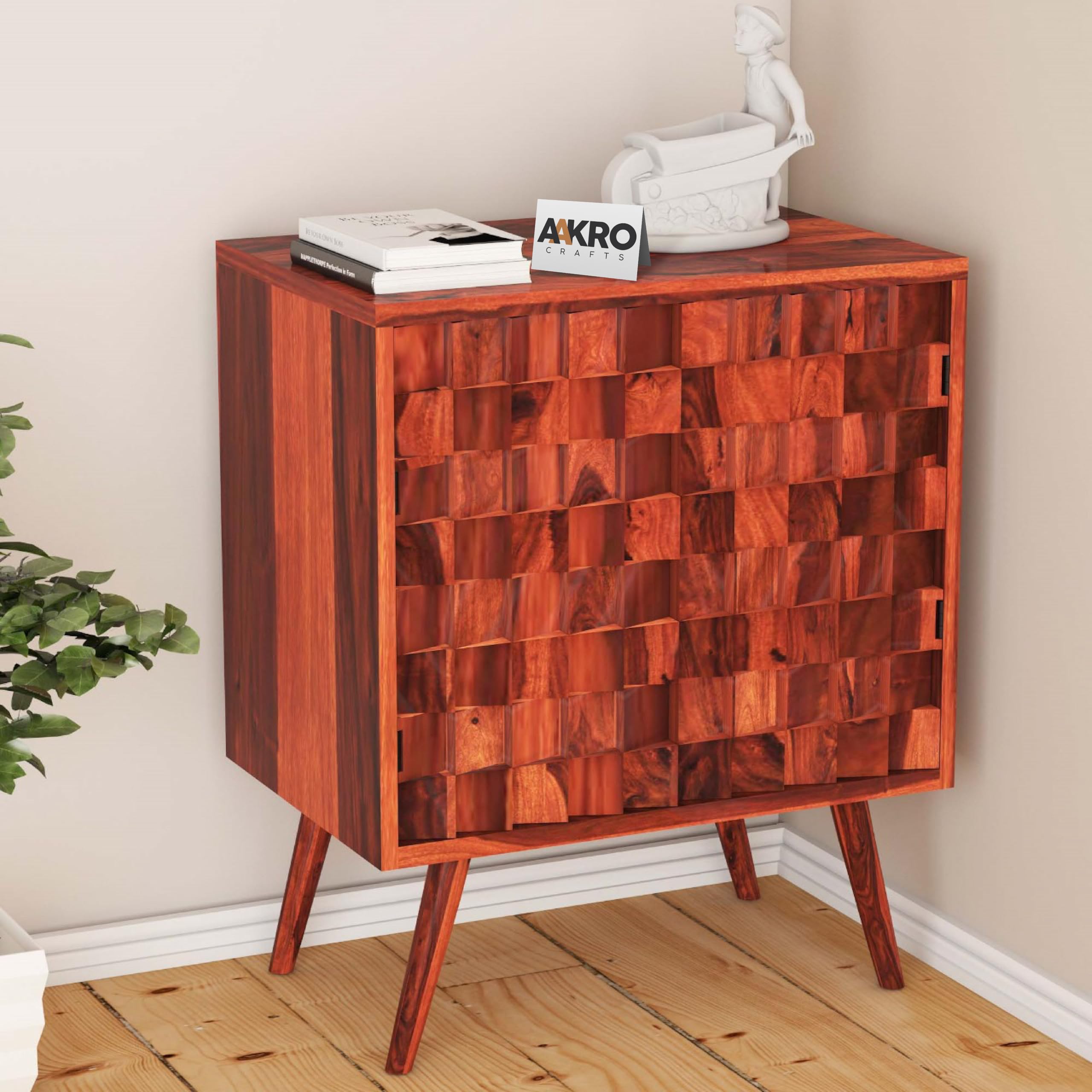 Solid Sheesham Wood Sideboards and Cabinet with 2 Door Storage for Living Room, Solid Wood Inclined Cut Door Cabinet for Bedroom - Honey Finish (1 Year Warranty)-image-38