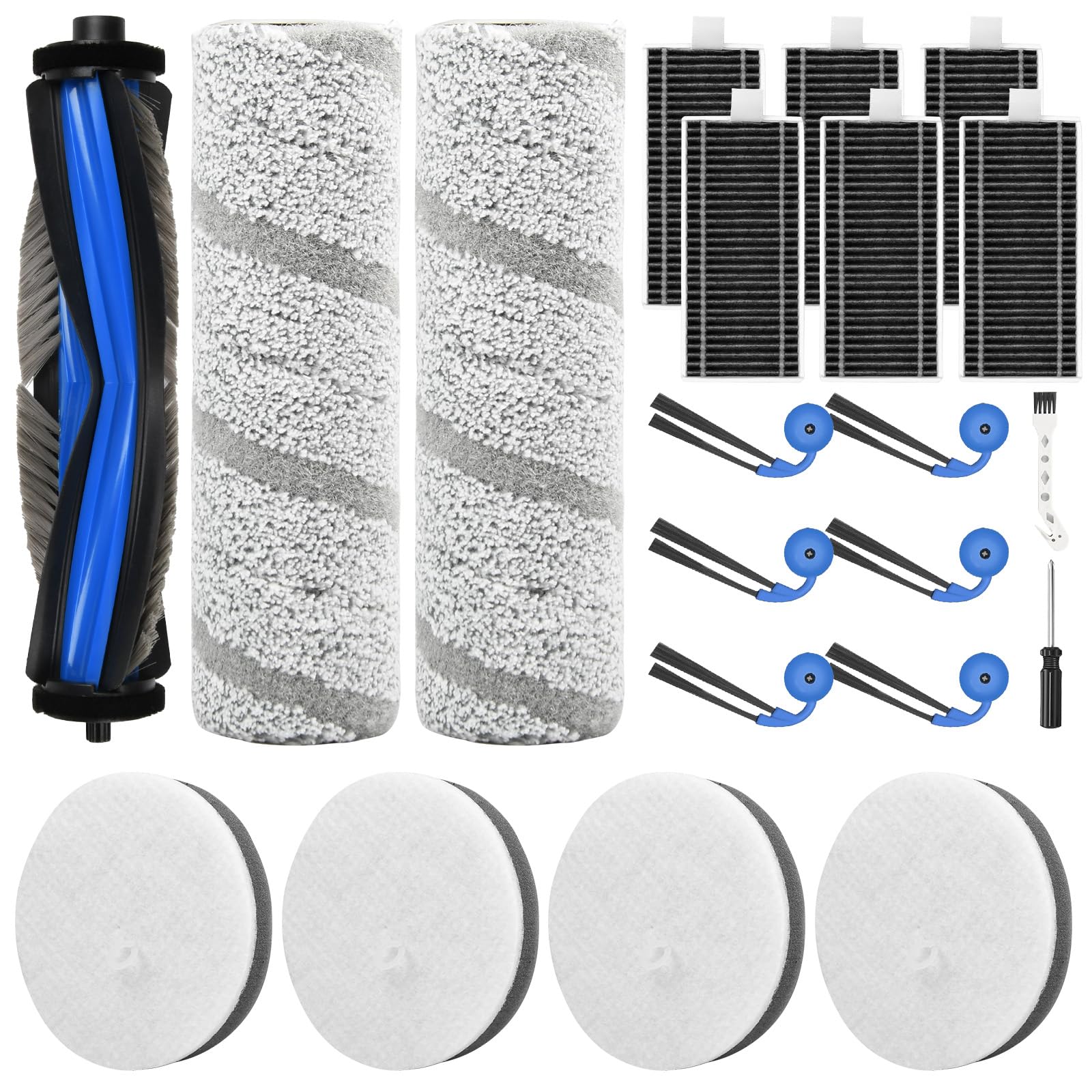 21 Stück Zubehör für Ecovacs X11 OMNICYCLONE Saugroboter, Ersatzteile mit 1 Hauptbürste, 4 Wattefilter, 2 Wischwalze, 6 Filter, 6 Seitenbürsten, 1 Reinigungsbürste, 1 Schraubendreher