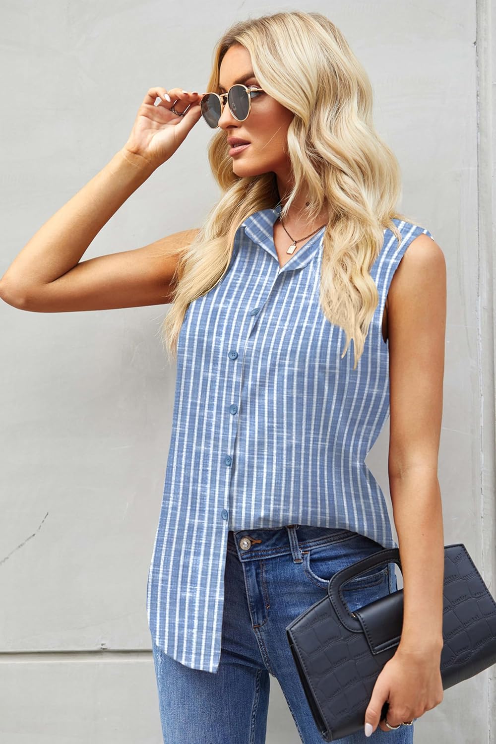 Zeagoo Women's Sleeveless Button Down Shirts Blouses Casual Loose V Neck Tank Tops for Work S-XXL - Image 2