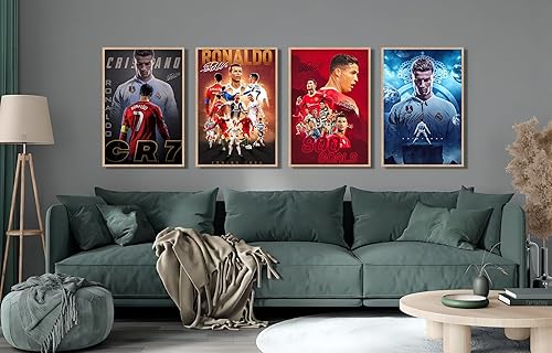 Miniatura 2 de KUGEKI Póster de Superestrella de fútbol Cristiano Ronaldo, juego de 4 pósteres de pared sin marco de 08 x 12 pulgadas