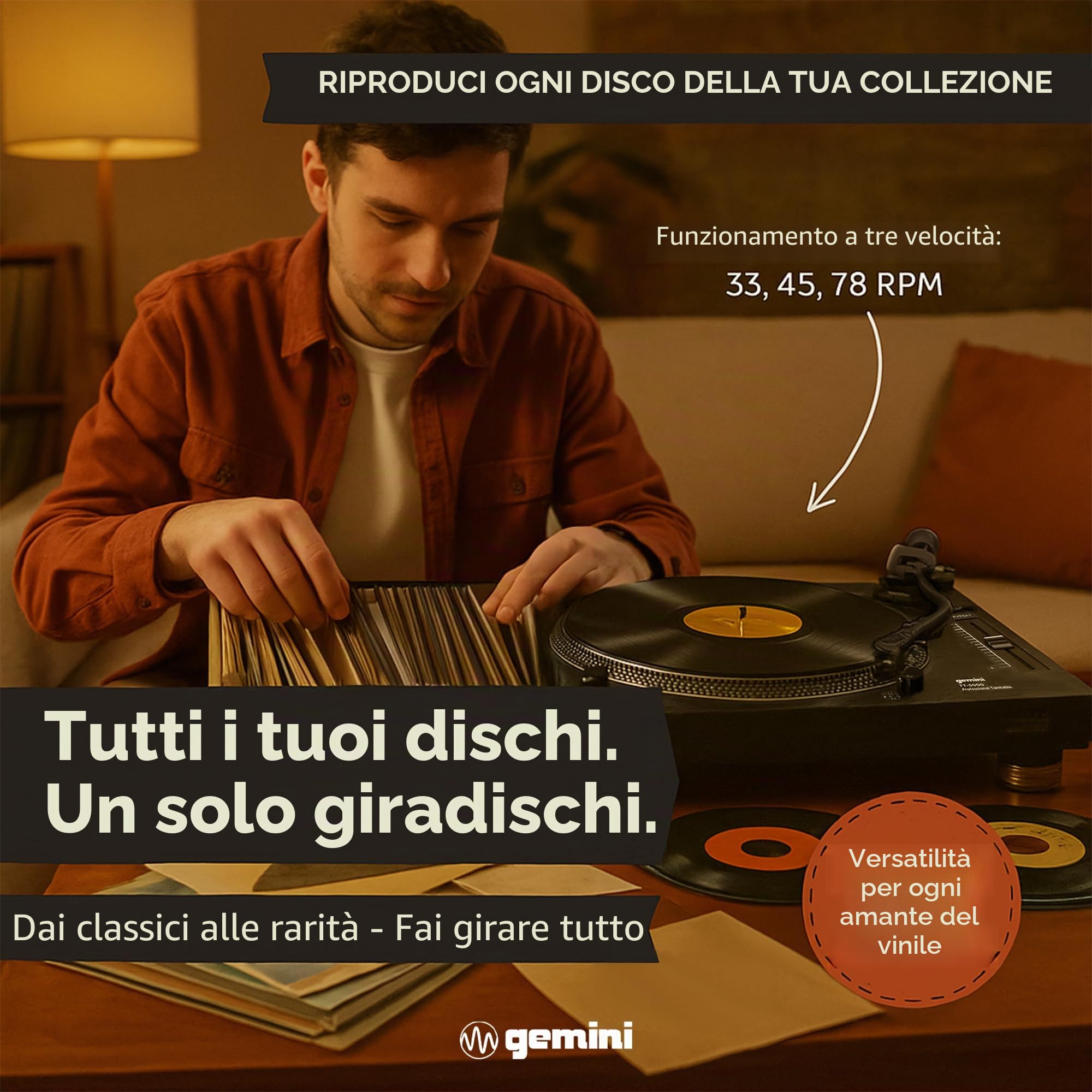 Gemini Direct Drive DJ Giradischi per dischi in vinile - Giradischi USB con preamplificatore integrato, motore ad alta coppia, controllo del passo, braccio a forma di S, 33/45/78 giri/min (TT-5000)