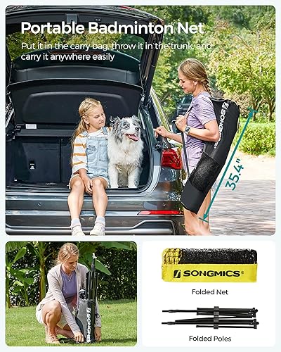 Vista 12 de SONGMICS - Juego de red de bádminton; juego deportivo portátil para bádminton, tenis, voleibol infantil, pickleball; de fácil instalación; red