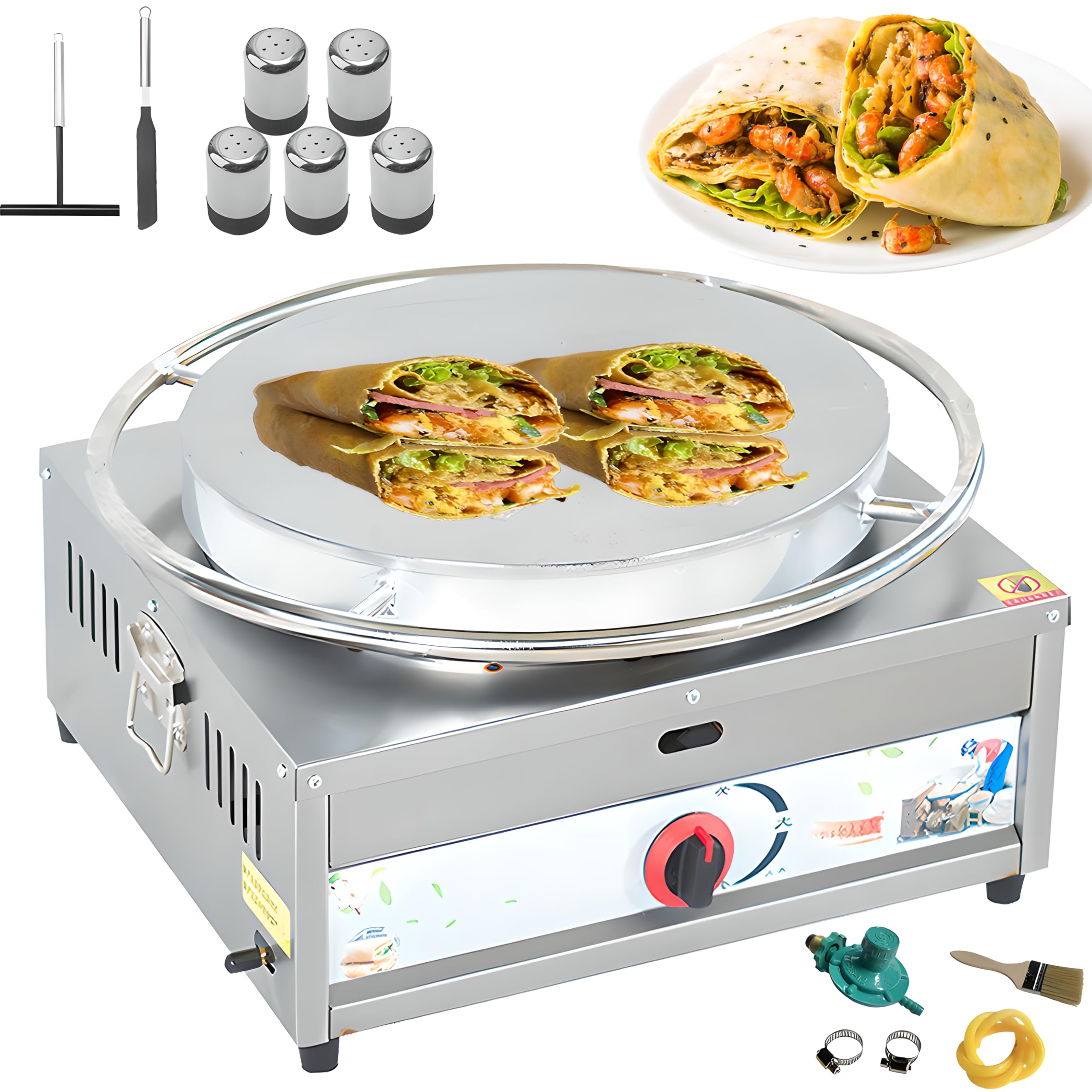 Macchina per Crepes Commerciale da 15,7 Pollici, Piastra Riscaldante Grande per Pancake a Gas Metano con Kit per Pancake, Piastra per Pancake con Rotazione a 360°, Termostato Regolabile, per Affari