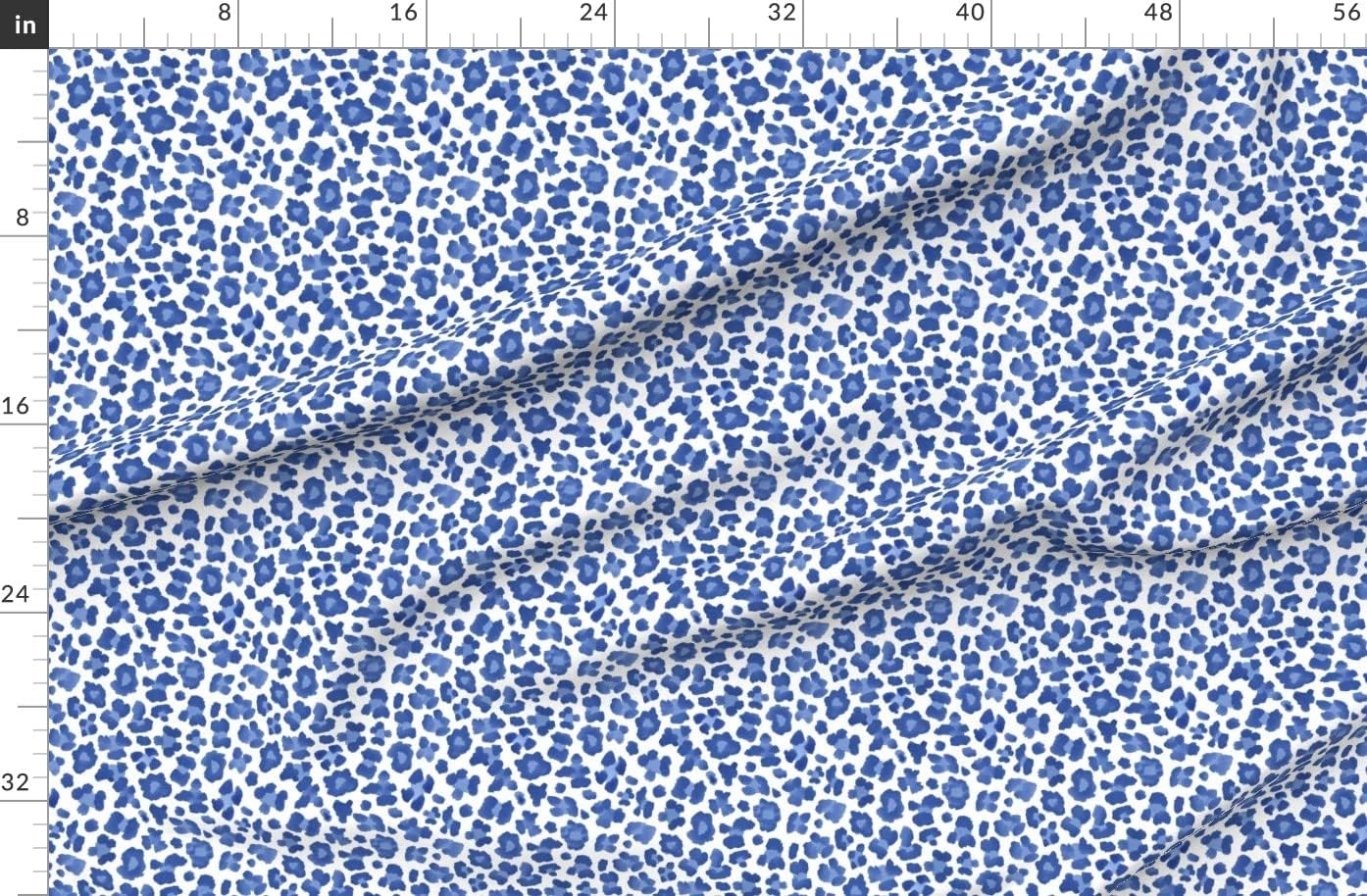 Spoonflower Fabric - Blue White Leopard Print Leopards Tiger Animal Spots Whimsical Jungle Printed on Organic Cotton Sateen Fabric by The Yard - Sewing Quilting Apparel Home Decor