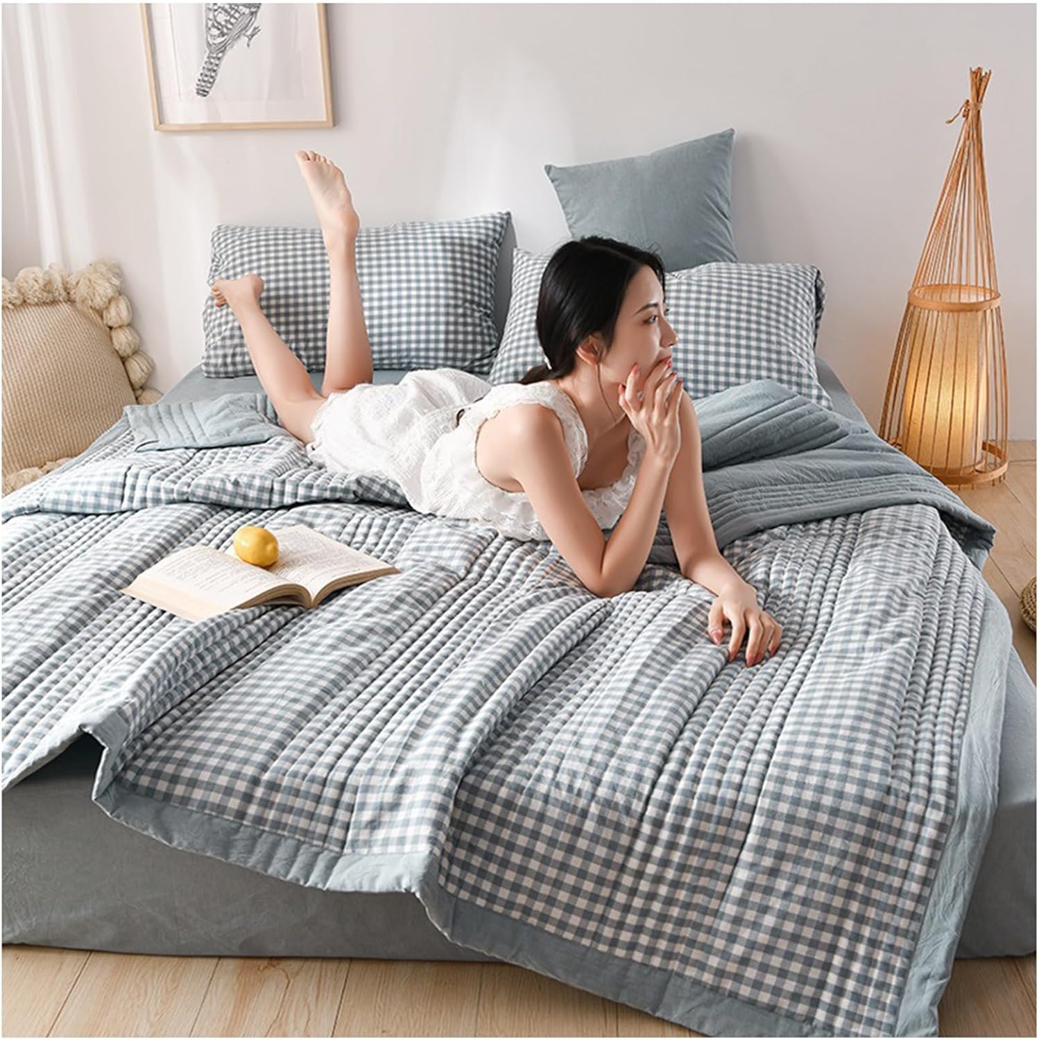 Lightweight Summer Bedspread Quilt, Blanket Quilted Summer Quilt Cotton Breathable Comforter, Washable Quilts Quilted, For All Season (Color : G, Size : 180x200cm)