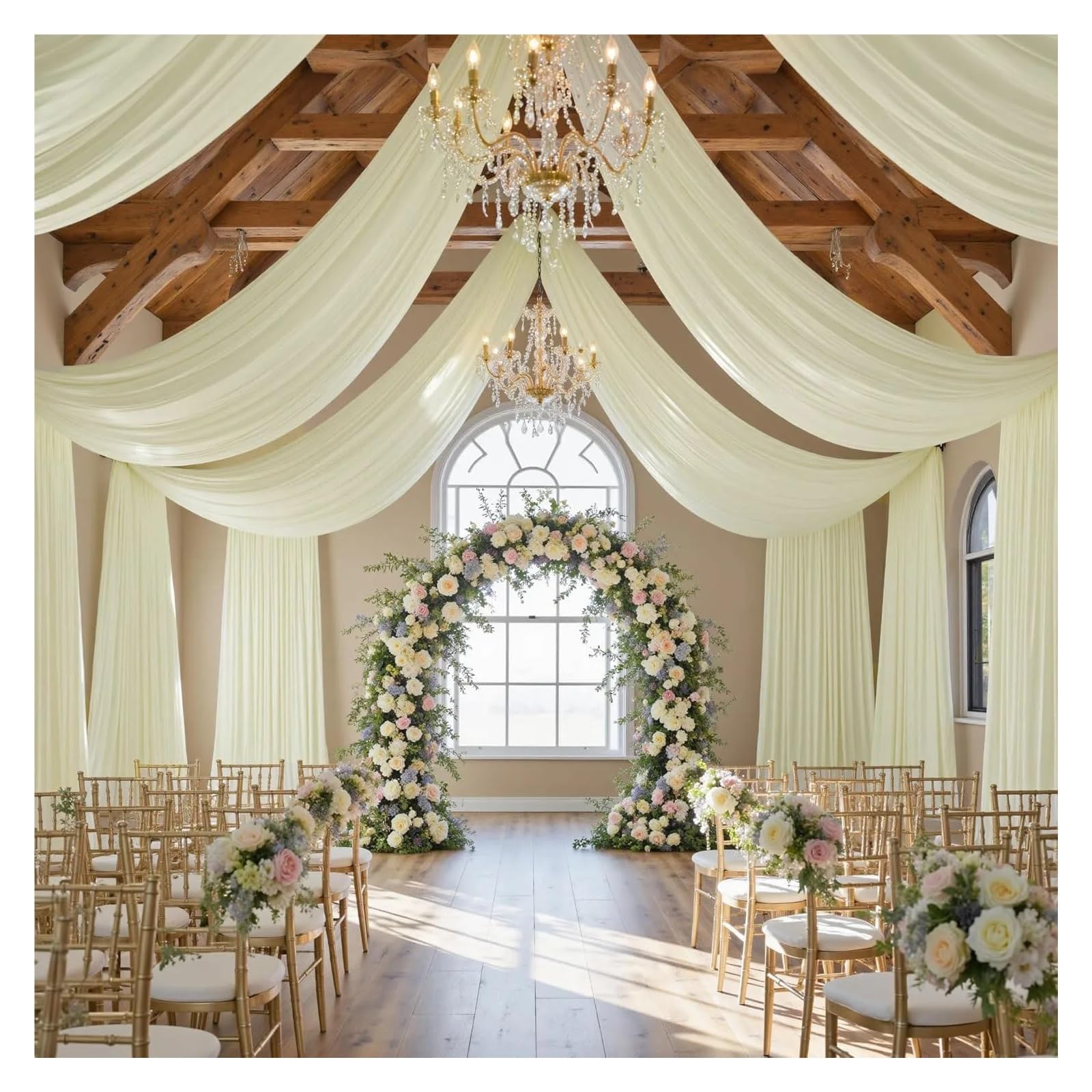 Panneaux De Rideaux De Plafond Rideaux de Plafond sans Plis for fête Mariage, draperie en Tissu Polyester for auvent Tente, décor Salle Banquet d'hôtel(Ivory,1 Panel 75x600cm)