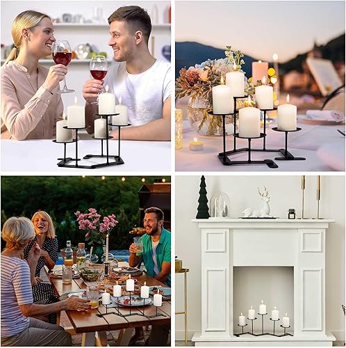 Miniatura 6 de Candelabro de hierro 5 portavelas decoración de centro de mesa de candelabro ajustable - Soporte de vela de metal con decoración en el