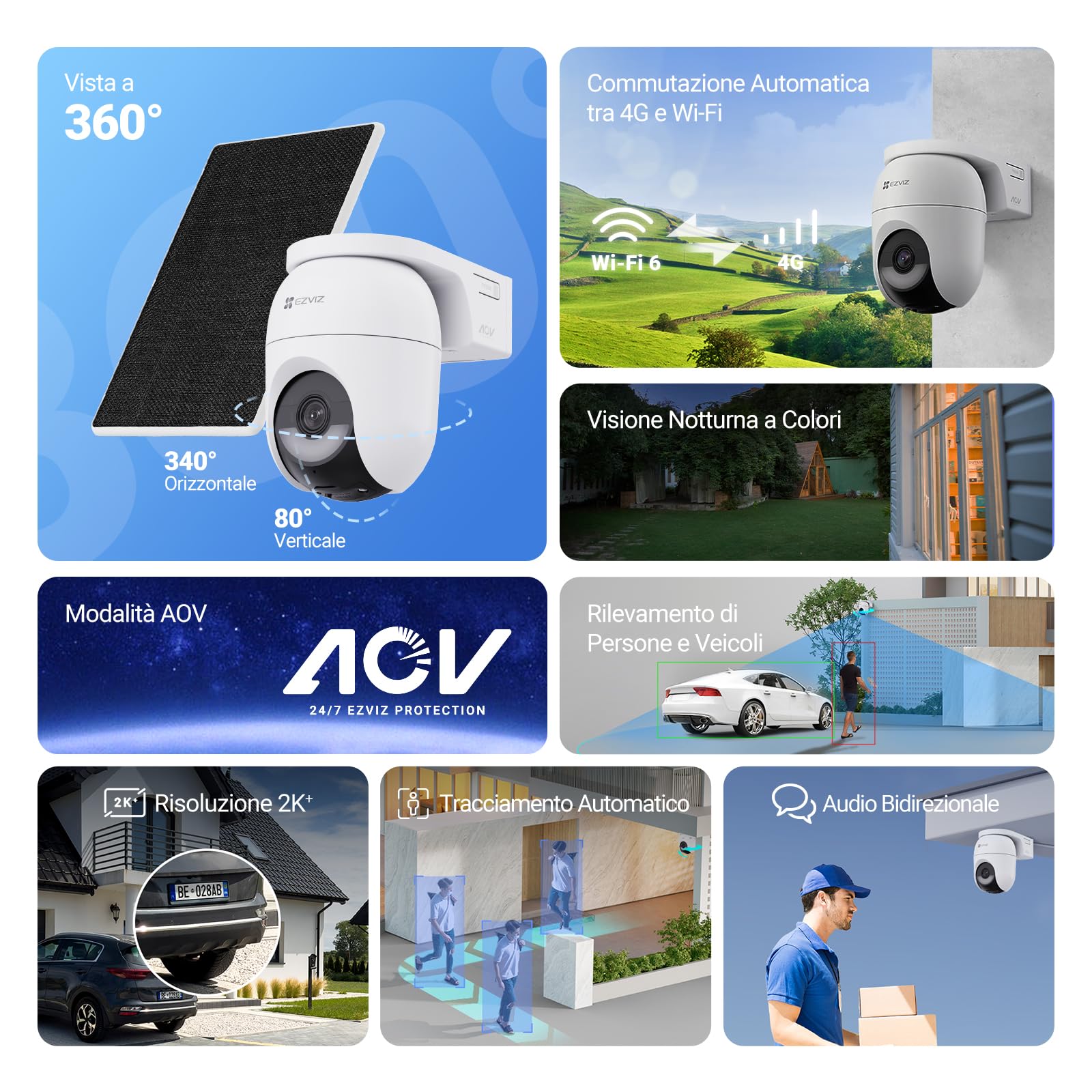 EZVIZ Pacchetto composto da Telecamera WiFi ESterno C8c 2MP e CB8 Lite 4G LTE Kit 2K+ Telecamera Esterno Senza Fili con Pannello Solare