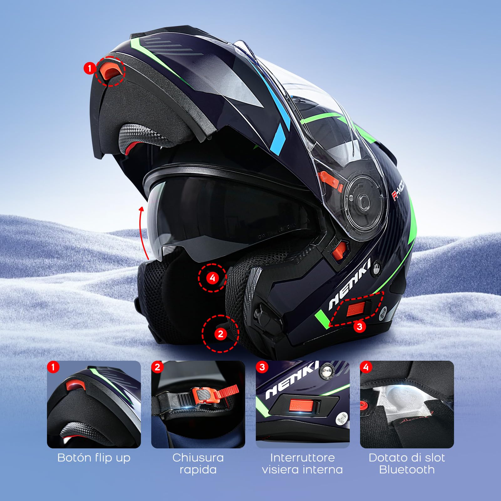 Casco modulare integrale da moto con doppia Visiera per uomo e donna, ECE 22.06, M-XXL
