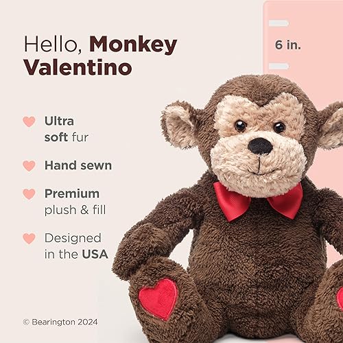 Miniatura 2 de Bearington Monkey Valentino The Heart Monkey - Peluche de mono de San Valentín de 6 pulgadas, ideal como animal de peluche para el día de San