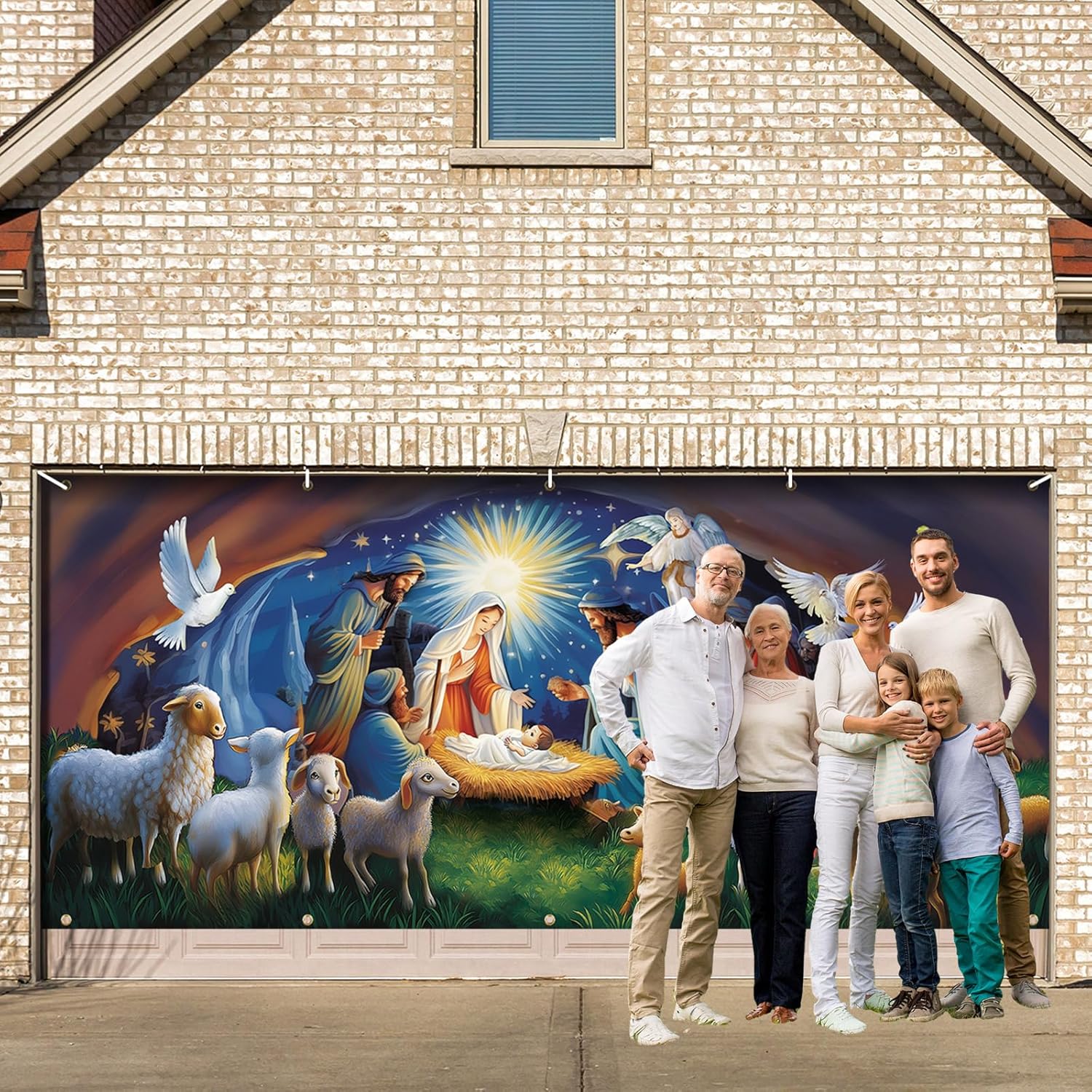 Wesiti Christmas Nativity Double Garage Door Cover Large Christmas 2 Car Garage Door Banner 6 x 13 ft Carport Backdrop Decoration for Xmas Eve Outdoor Holiday Party Home Wall Decor