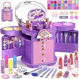 PERRYHOME Kids Makeup Set for Girls, 63 Pcs Washable Non-Toxic Real Cosmetic Toddler Makeup