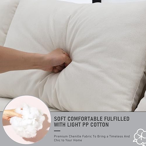 Miniatura 10 de DEINPPA Sofá modular de estilo minimalista moderno con almohadas, juego de muebles de sofá seccional profundo, sofá de felpilla en forma de L de 4