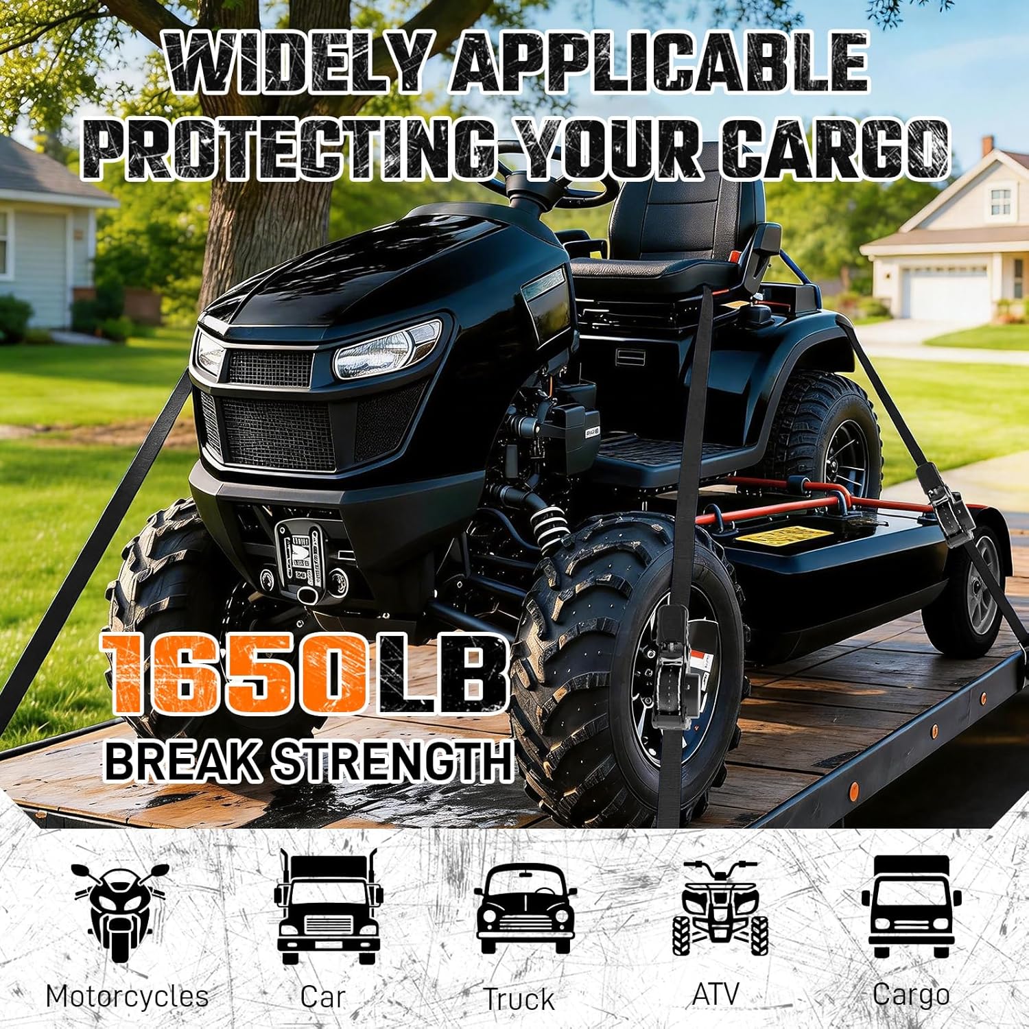 retractable ratchet straps 1650lb break strength(4 pack), 1" x 13ft heavy duty auto self retracting tie down straps for trucks, motorcycle, cargo trailer, atv, utv - black 1" x 13', black, 4pack