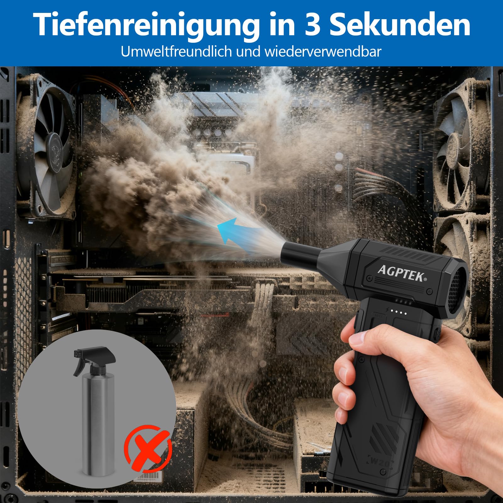 AGPTEK 260000RPM Staubgebläse | Batteriebetrieben – Leistungsstarker Staubbläser für Computer, Tastatur, Haushalt, Auto & Outdoor | Kompakt, Tragbar & Leise