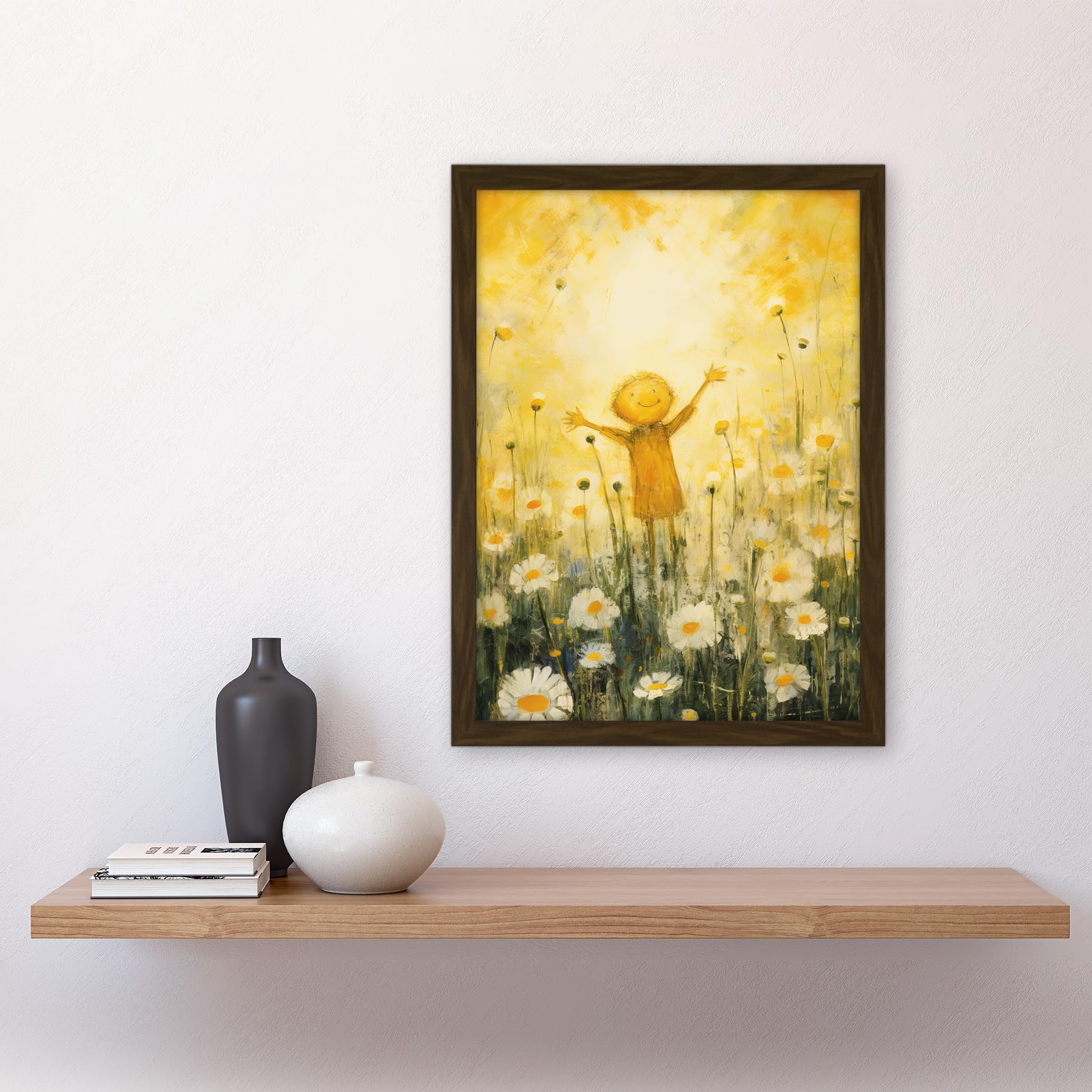 Artery8 Sunshine Happiness and Flowers Everywhere Simple Kids Bedroom Nursery Artwork Framed A3 Wall Art Print - Image 2