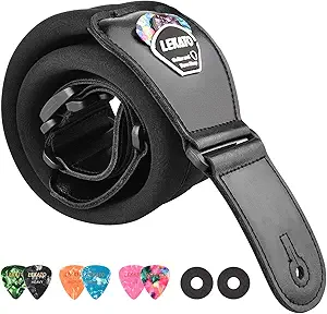 LEKATO Bass Guitar Straps for Electric Guitar & Bass 3" Wide Padded Guitar Straps Bass Strap Adjustable Length from 45" to 55" Bass Guitar Strap with Pick Holder 2 Safety Strap Locks & 6 Picks