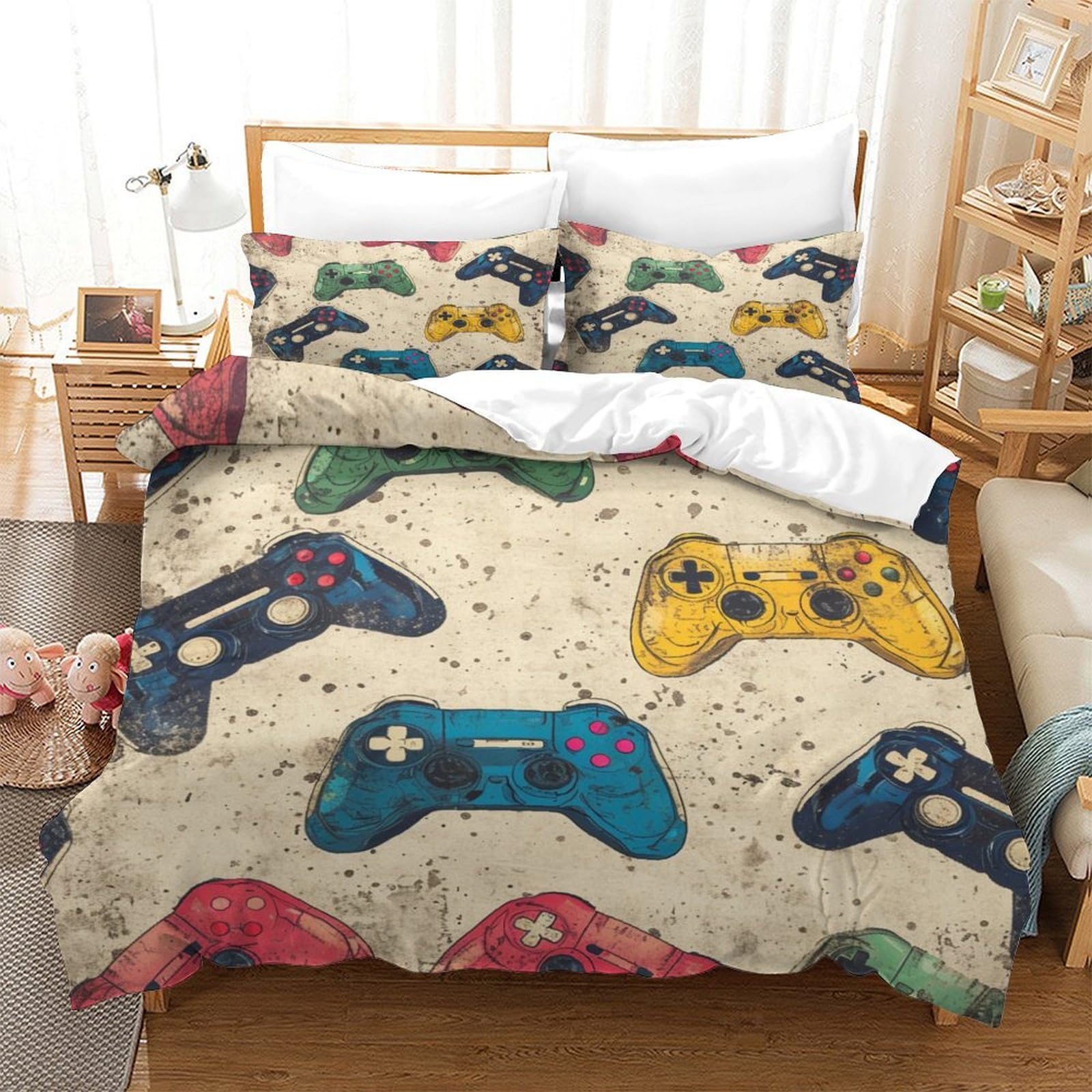 LKBASOEGD Gaming Controllers Duvet Cover 3 PCS Hotel Quality Quilt Cover Bedding Bed Covers with Pillowcases with Zipper Closure Ultra Soft Hypoallergenic Microfiber Single（140x200cm）